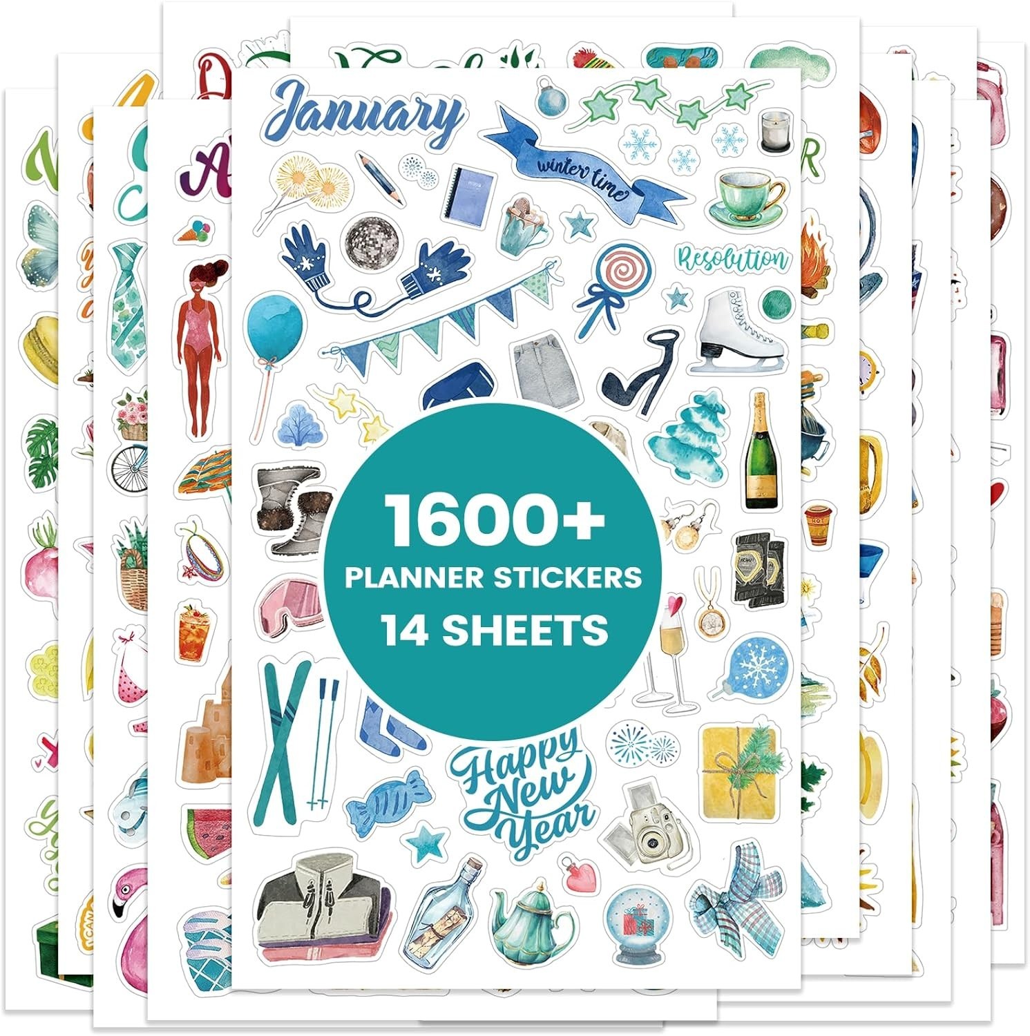 1500+ Monthly Planner Stickers | 14 Sheets Holiday & Celebration Calendar Sticke