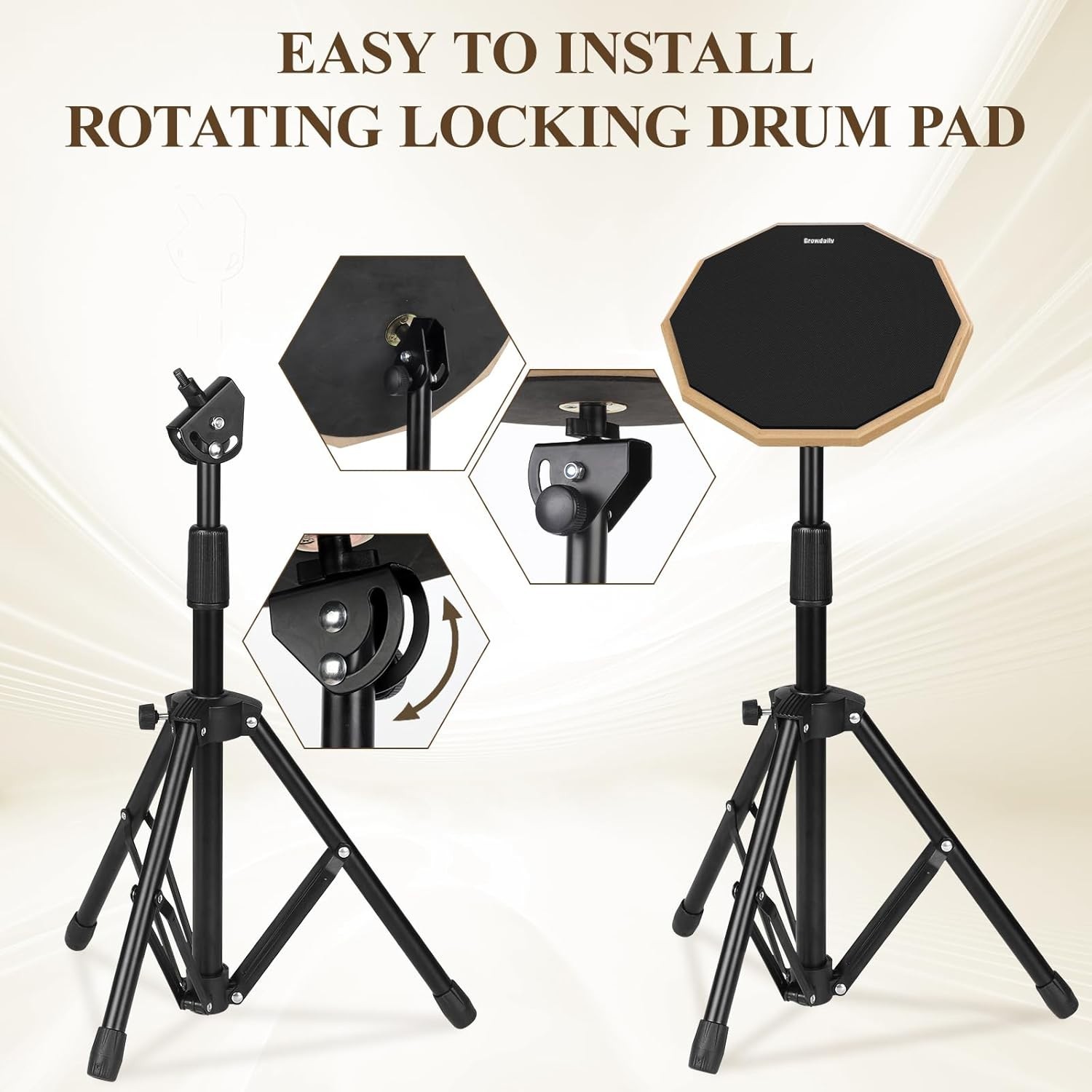 Drum Practice Pad Snare Drum Stand Set 12 In With Double Sided Silent Drum Pad,