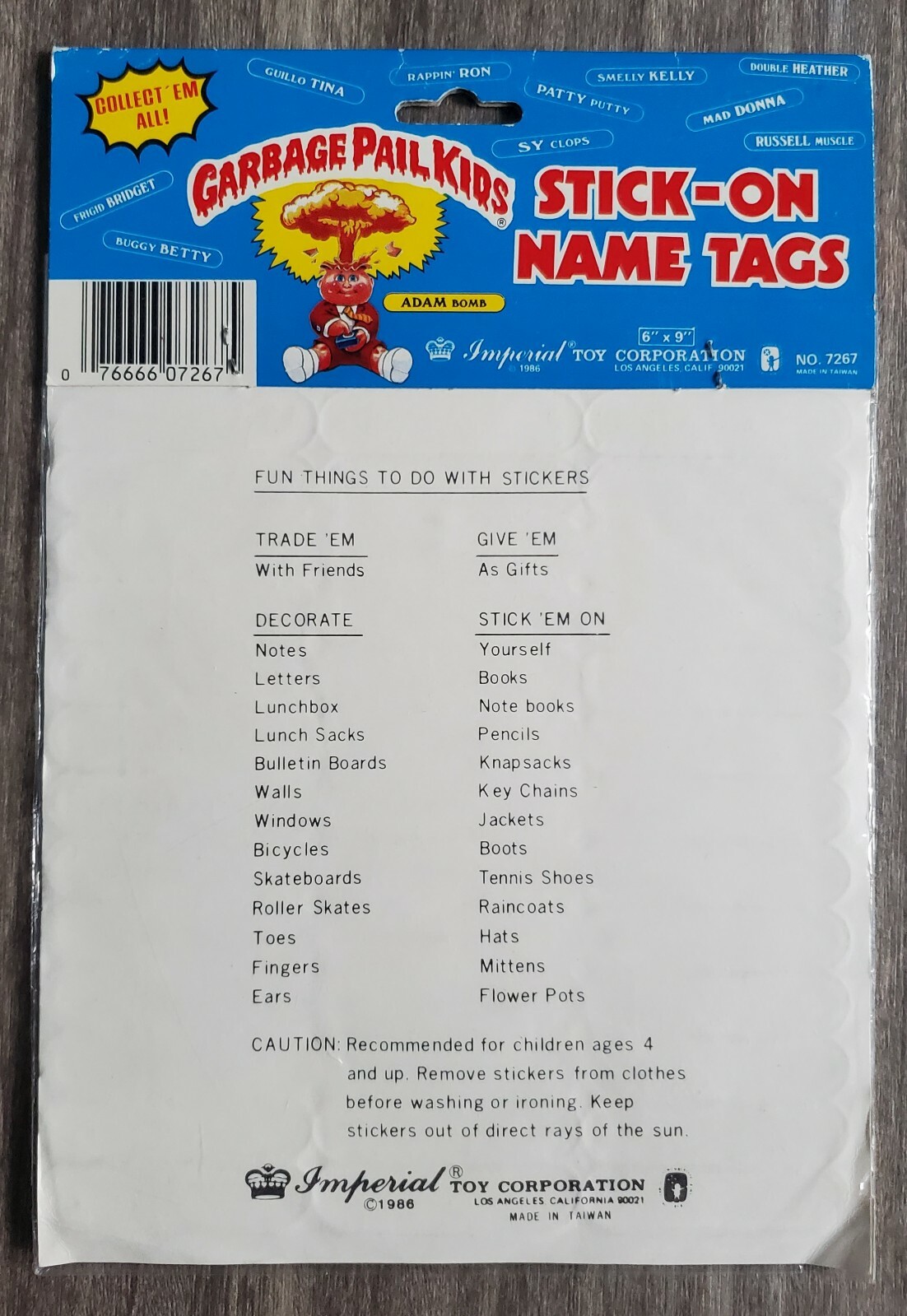 Vintage Garbage Pail Kids Stick On Name Tags Sticker Set NEW Unused Art GPK 1986
