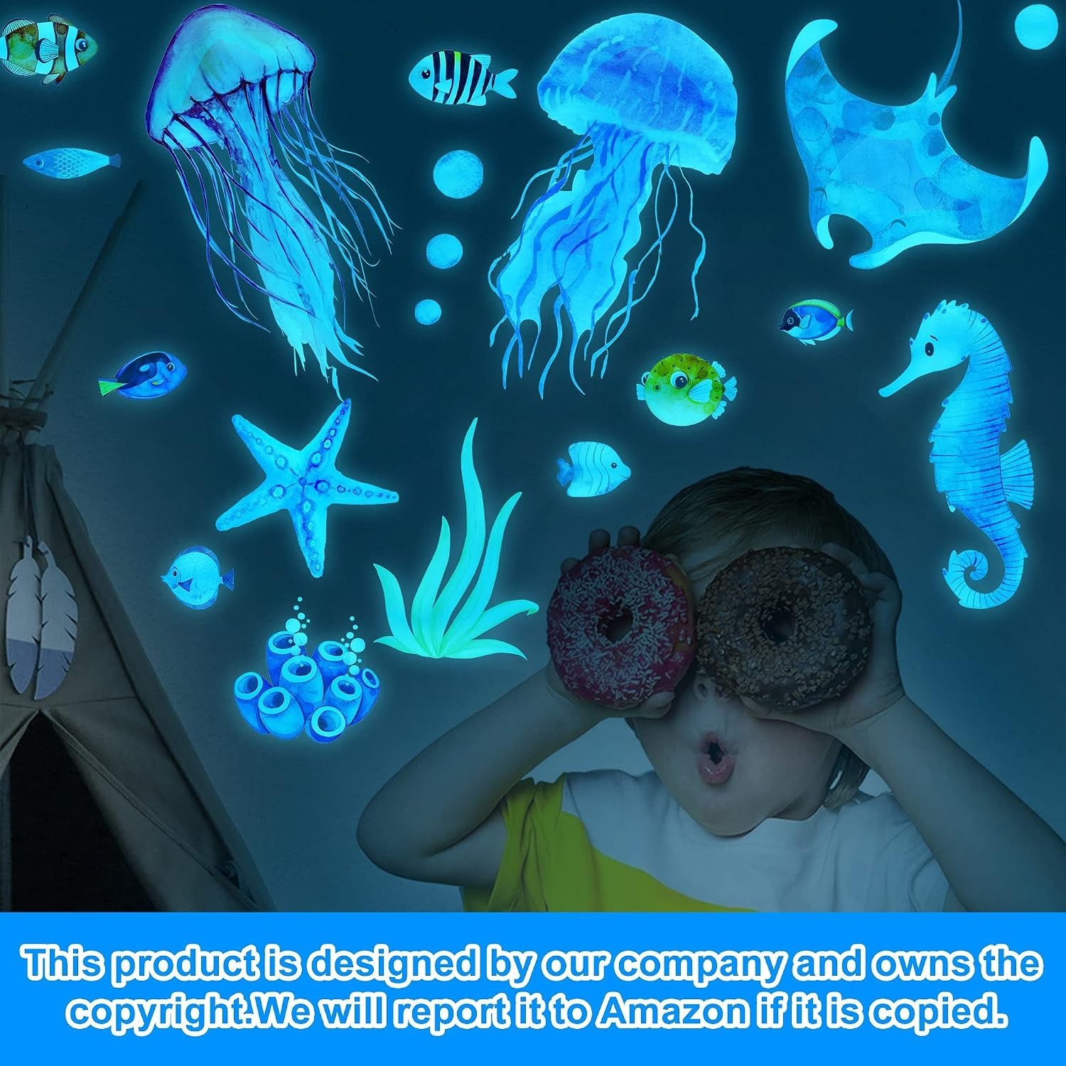 Waterproof Under The Sea Stickers – Removable Glow in The Dark Wall Art for Kids