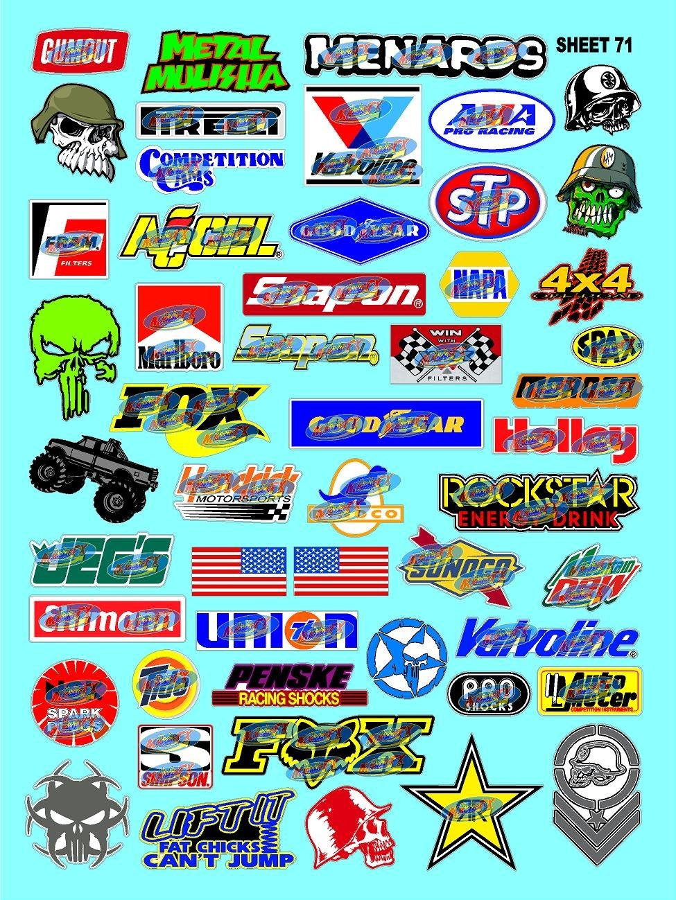 White Vinyl Sticker Sheet 71 F1 traxxas-R/C MODEL Decal fits 1/24-1/16 Scale CUT