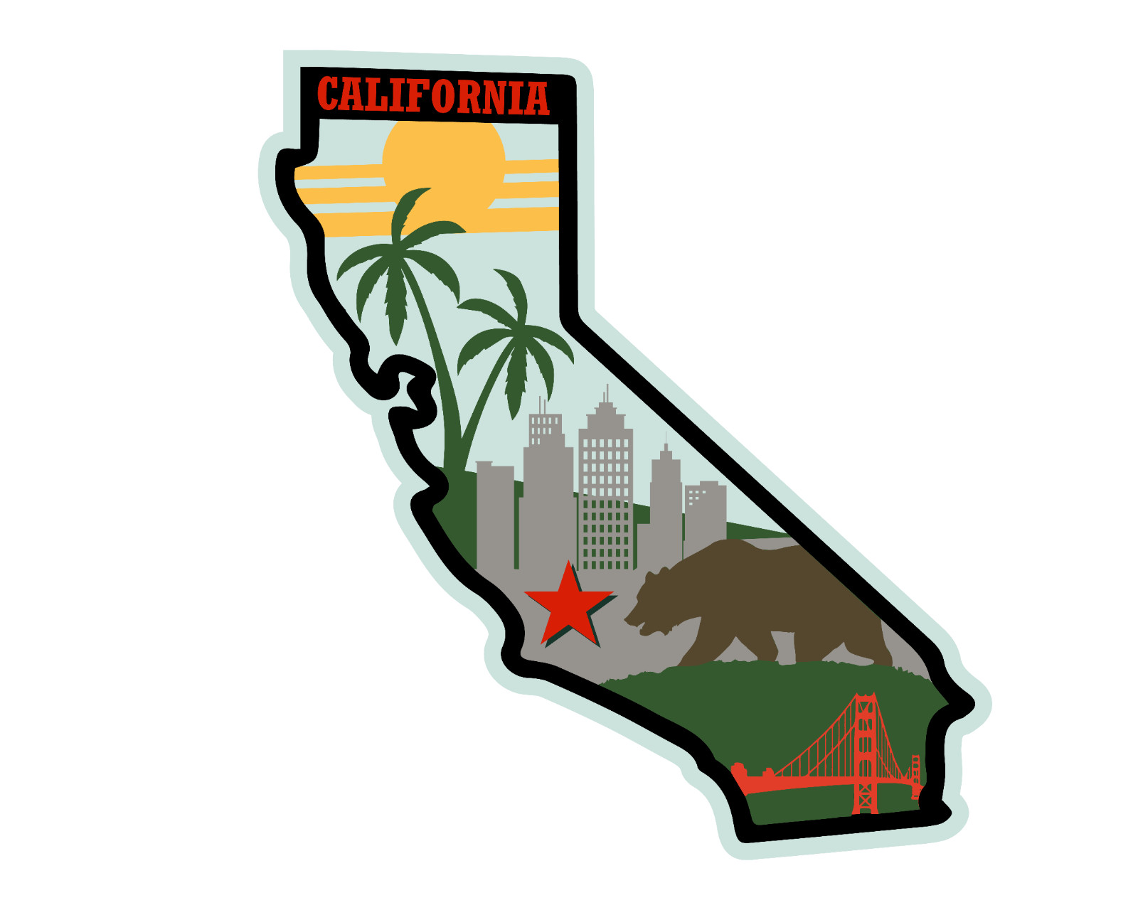 California State Shape Vinyl Sticker 4×3.6 Inch Waterproof Fade Resistant Decal