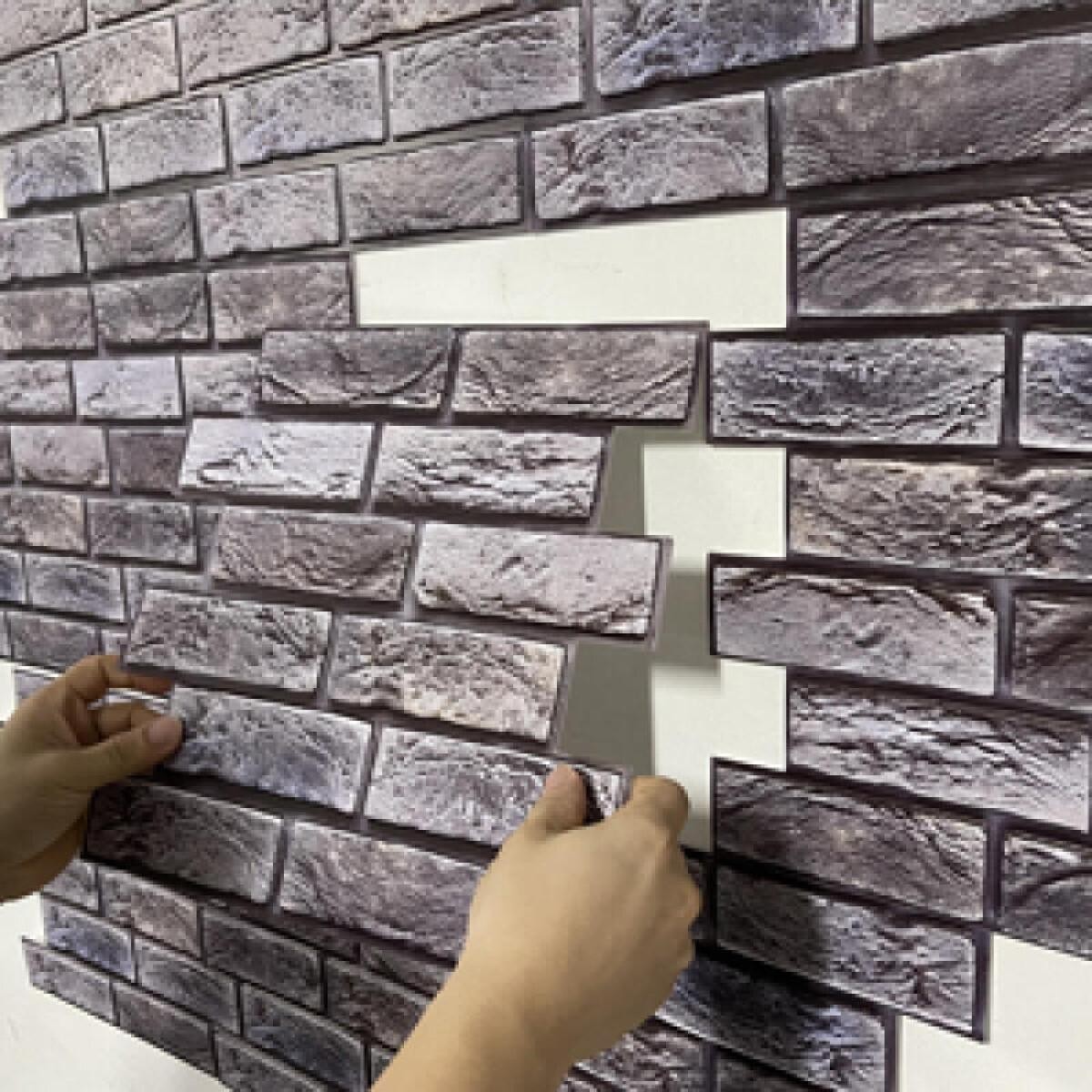 10PCS Brown/Grey 3D Wall Panels 11.8In Stick Brick Wallpaper Self Adhesive Decor