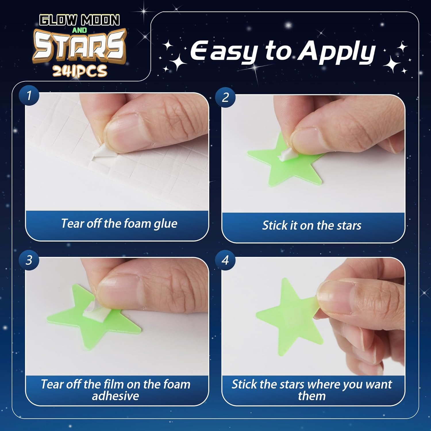 241PCS Glow in the Dark Stars Stickers for Ceiling Wall Room Decor – Green