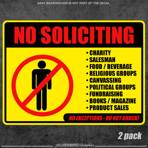 No Soliciting sticker window vinyl label decal home knocking notice set of 2