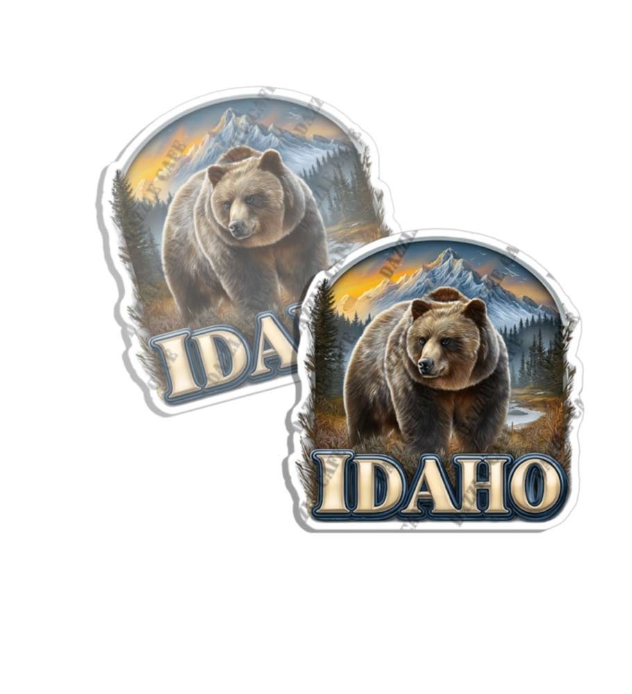 Idaho State Scenic Bear Flag Sticker Decal Vinyl Outdoors Wilder Made in USA 2PK
