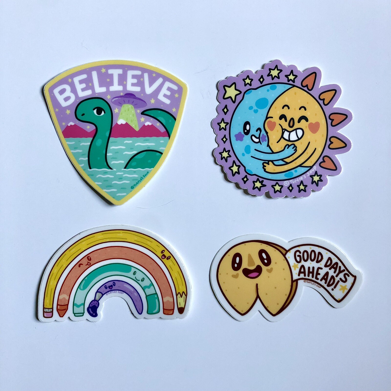 NEW! Turtle’s Soup SET OF 4 VINYL STICKERS / DECALS — 3×3” Cute Positivity Theme