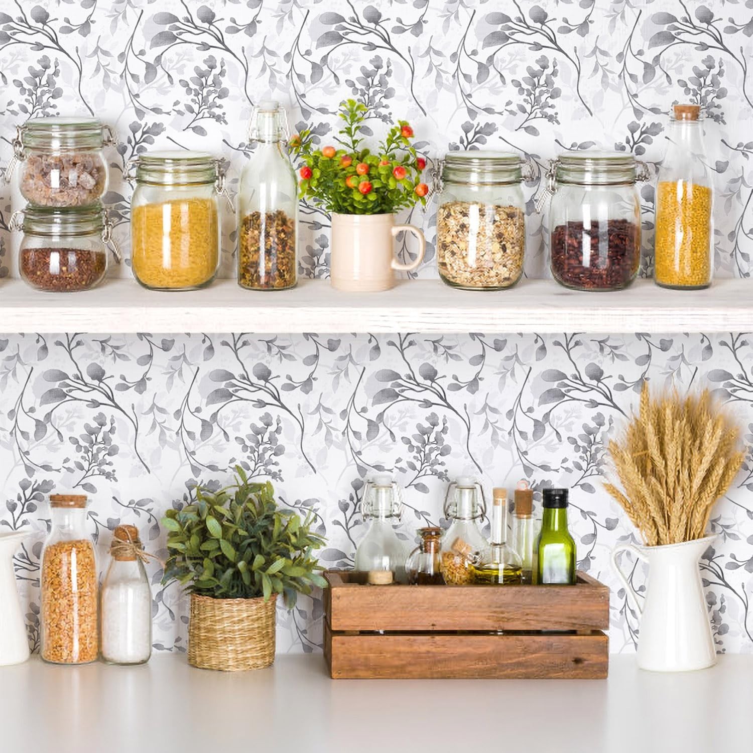 Orainege Gray Floral Wallpaper Peel and Stick Wallpaper 17.7 in ×118.1 in S