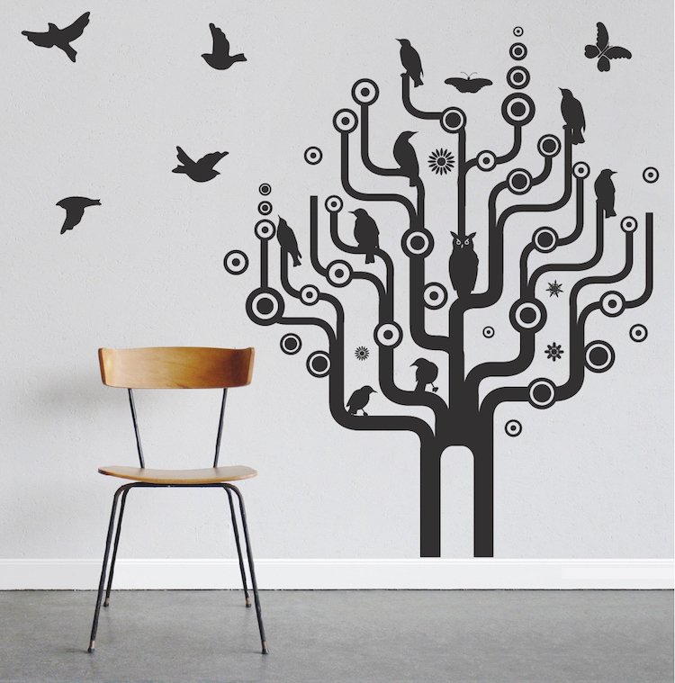 Urban Bird Tree Wall Art Design, Cool Tree And Bird Wall Vinyl, Artsy Tree, a14