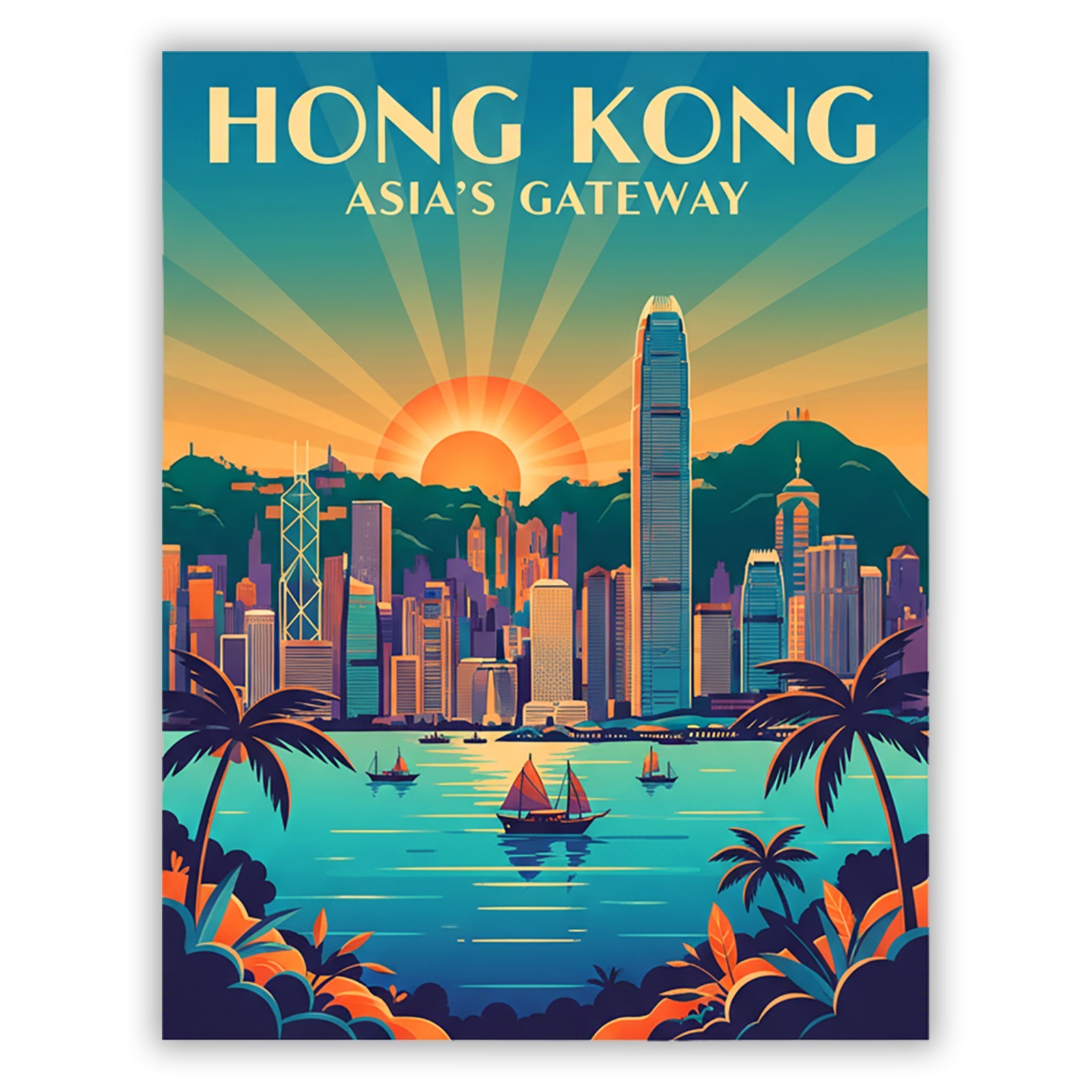 Hong Kong Vintage Travel Sticker Die Cut Waterproof Souvenir Laptop Decal