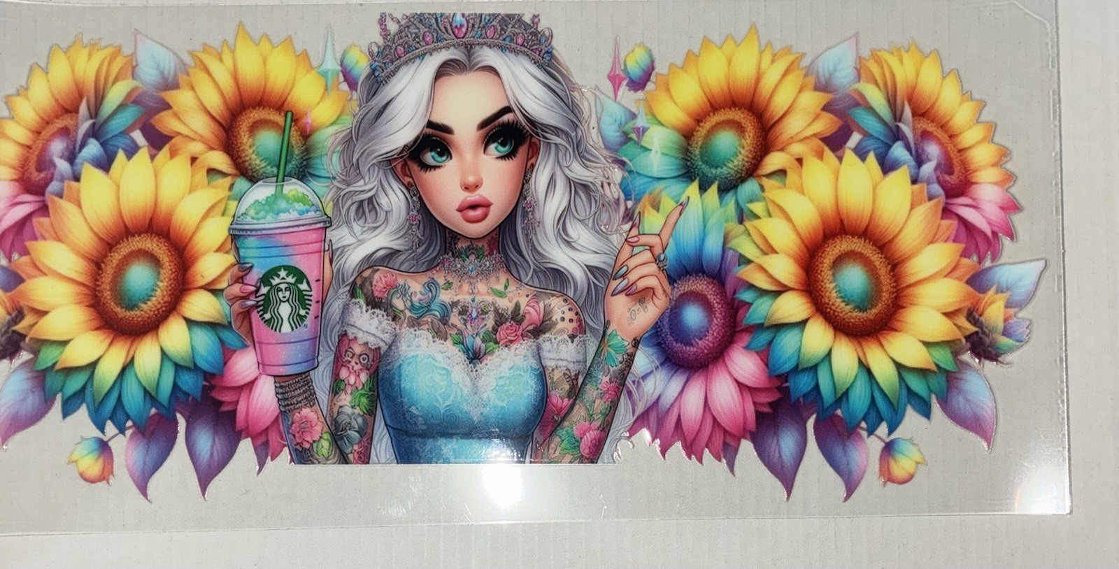 UV DTF Lot Multicolor Floral Girl with Sunflowers Horizontal