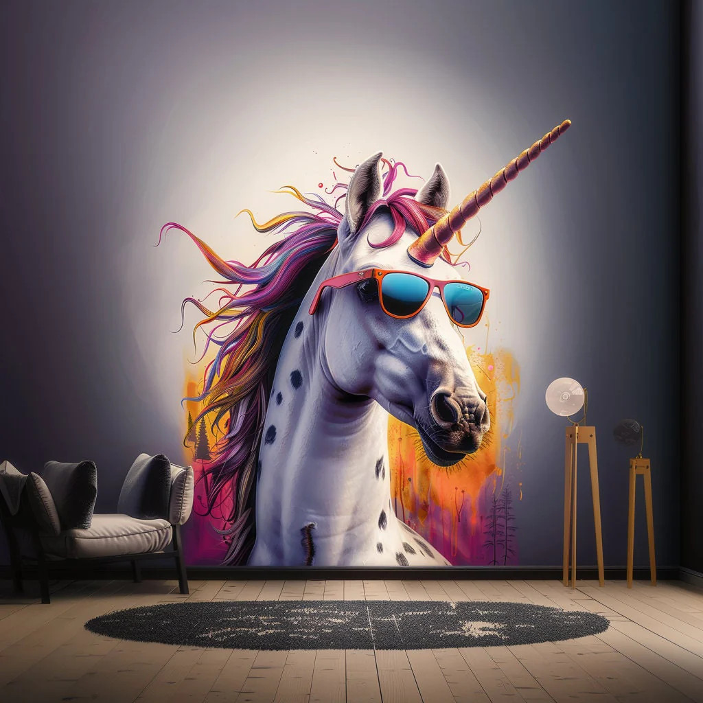 Photorealistic Unicorn Wall Sticker – Bold Vibrant Unicorn with Sunglasses
