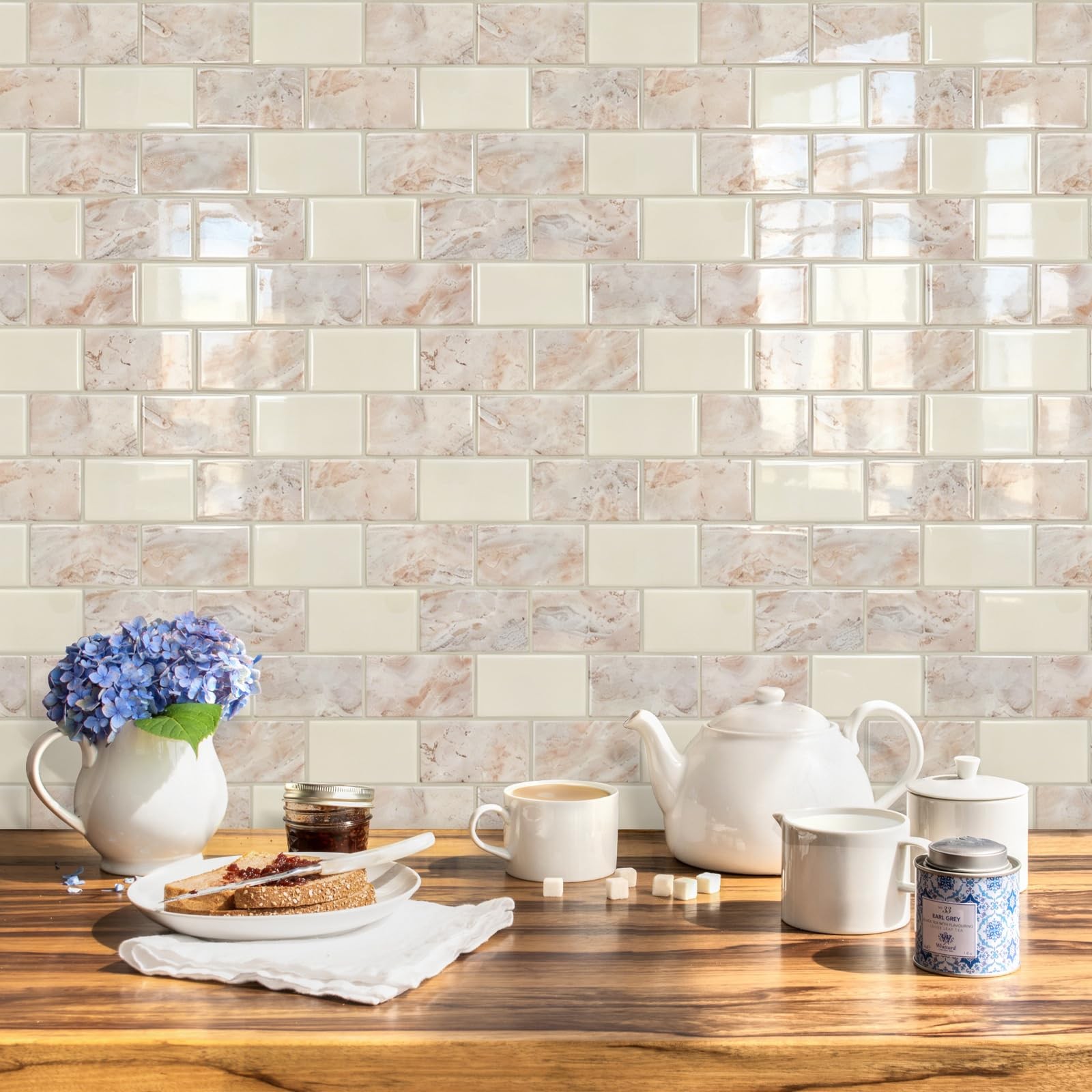 Azulejos Adhesivos Estilo Metro Marmol Marron Para Cocina Pack De 10 Lujo