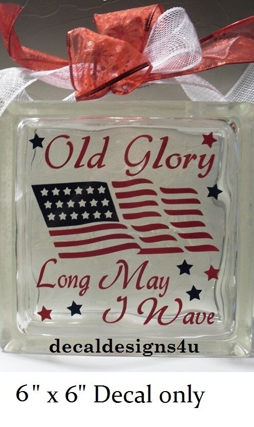 Old Glory decal sticker for DIY 8" glass block or tile
