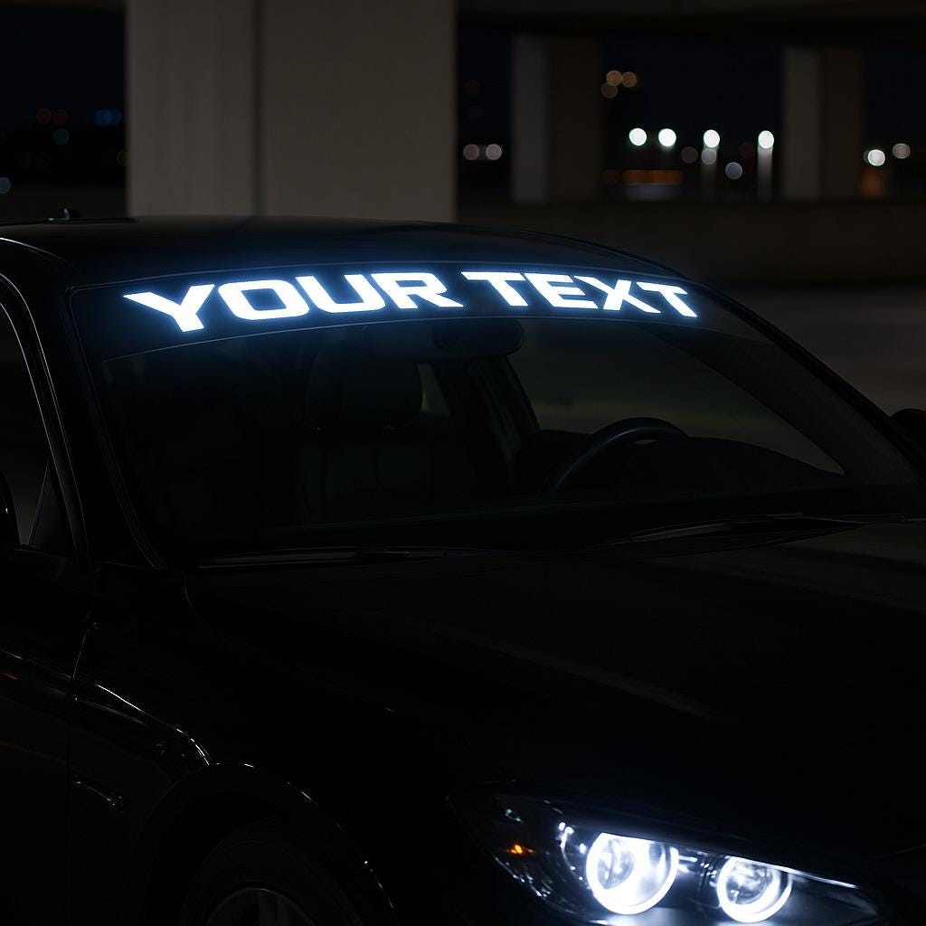 Custom Reflective Windshield Banner Decal Text & Logo | Car Sunstrip 55+ Colors