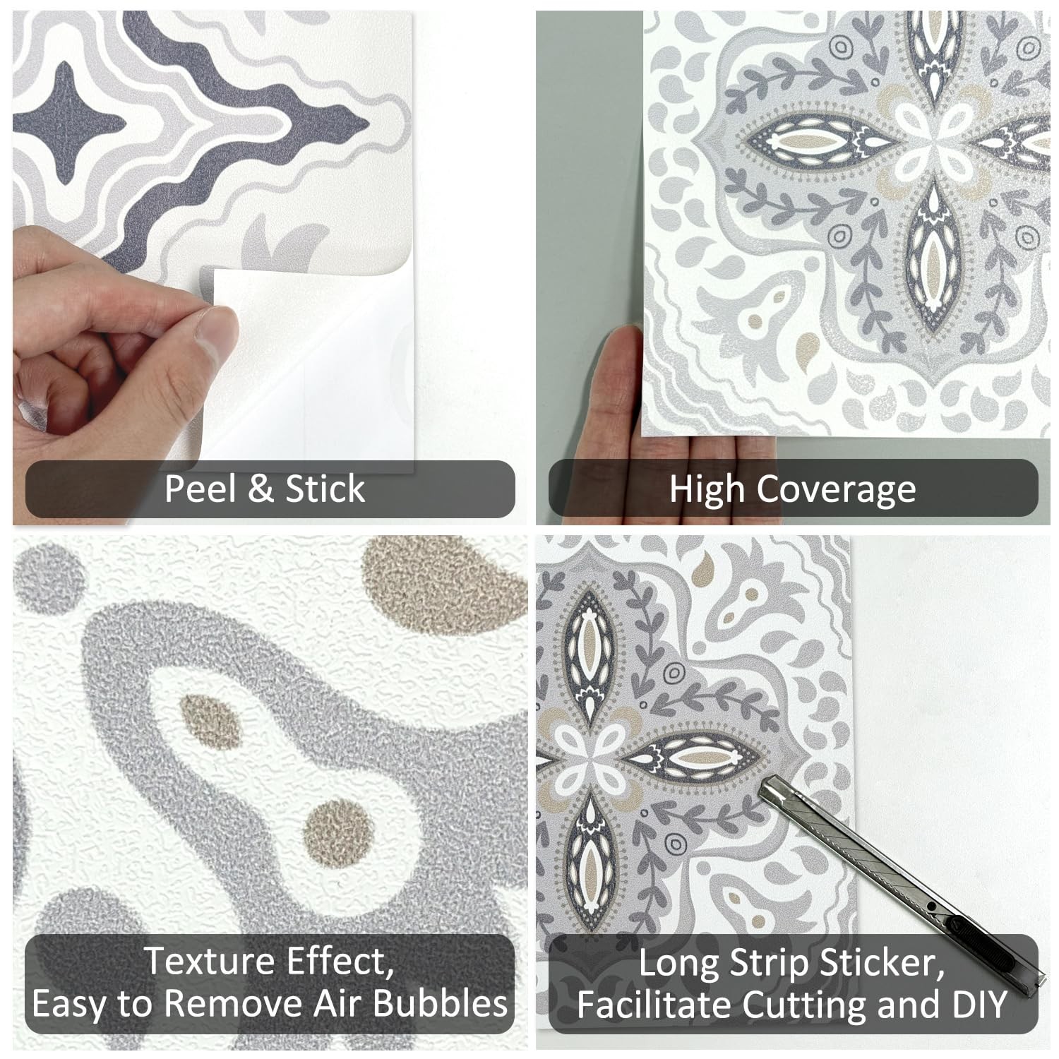 Long Strip Textured Vinyl Vintage Geometry Stair Riser Decals Peel and Stick,…