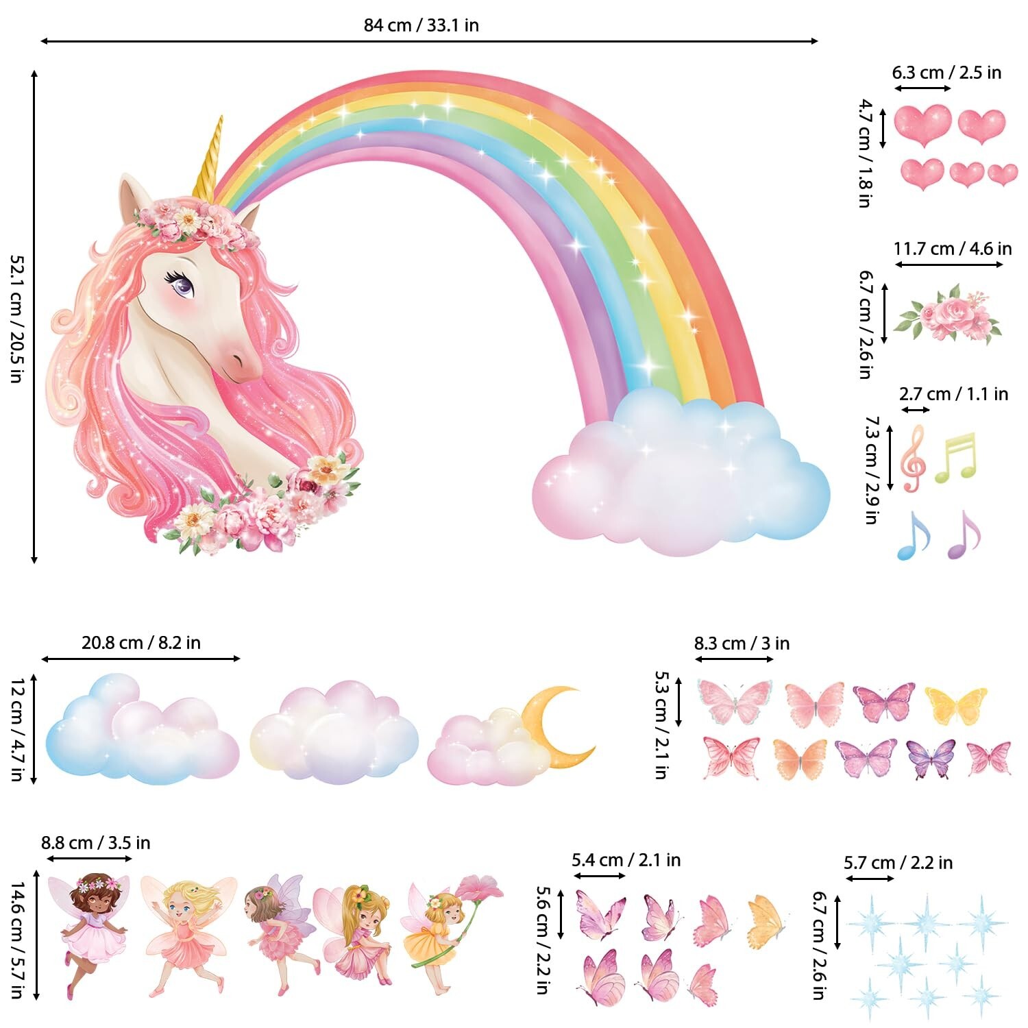 DECOWALL SG2-2321 Rainbow Wall Decals Unicorn Rainbow Butterflies Clouds Wall…