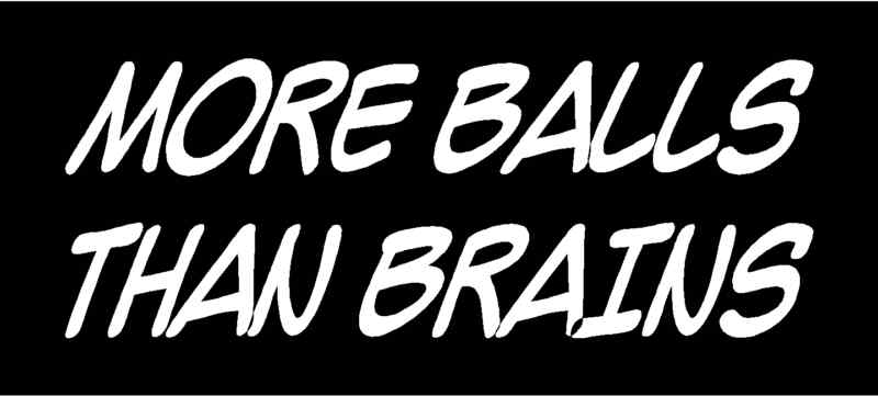 MORE BALLS THAN BRAINS Vinyl Decal 8" x 3" (11 Colors)