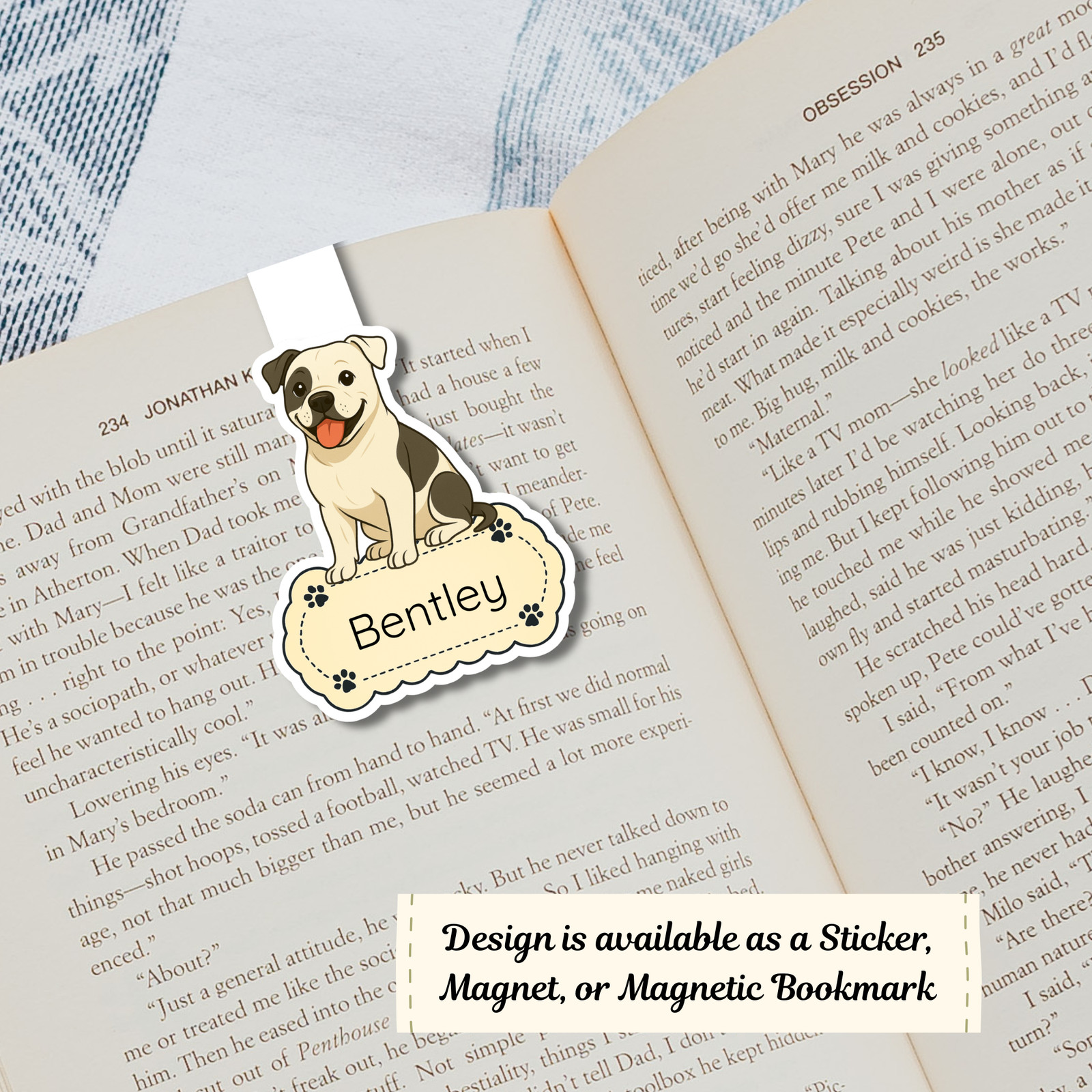 Personalized American Bulldog Dog Sticker Magnet Bookmark – White and Black Patc