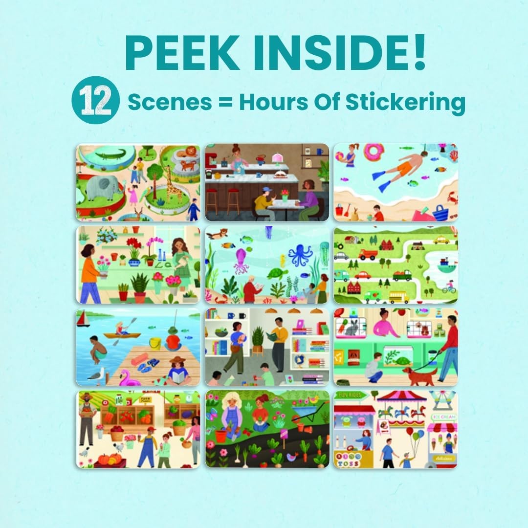 CUPKIN All Around Town 500+ Sticker Book 12 Coloring Pages 12 Scenes Ages 2-8
