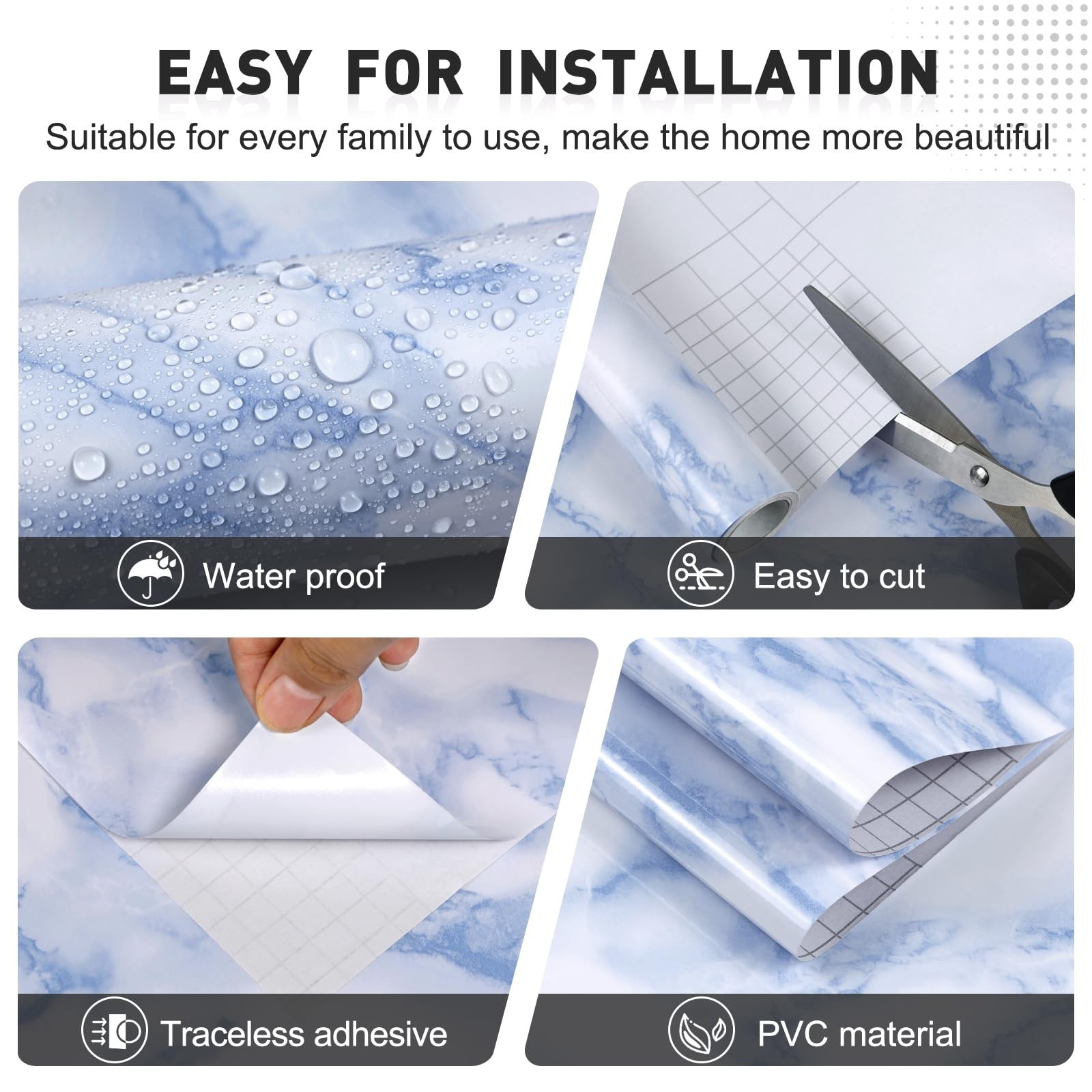 White and Blue Marble Contact Paper Sky Peel and Stick Wallpaper Countertop F…