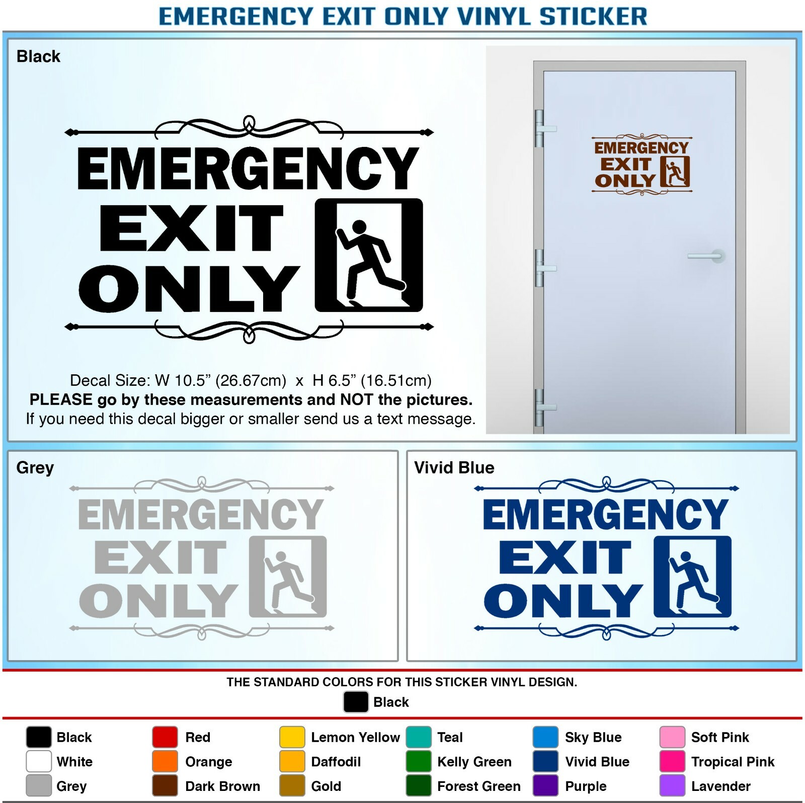 Emergency Exit Only Alarm Door Business Store Entrance Art Sticker Decal 144