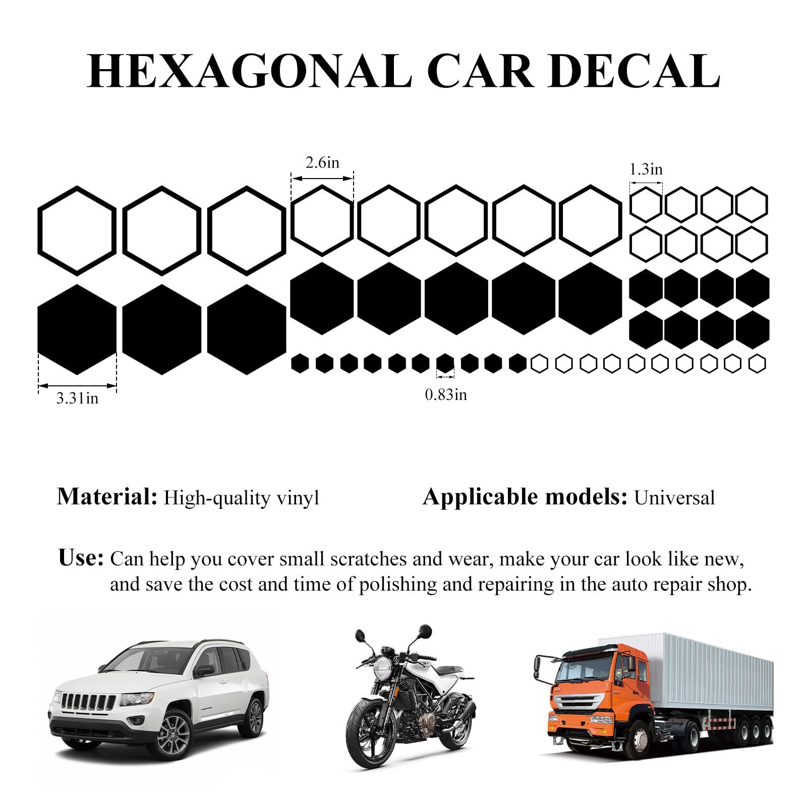 52 Grids Car Honeycomb Graphic Stickers, Waterproof Hexagon Car Side Body Dec…