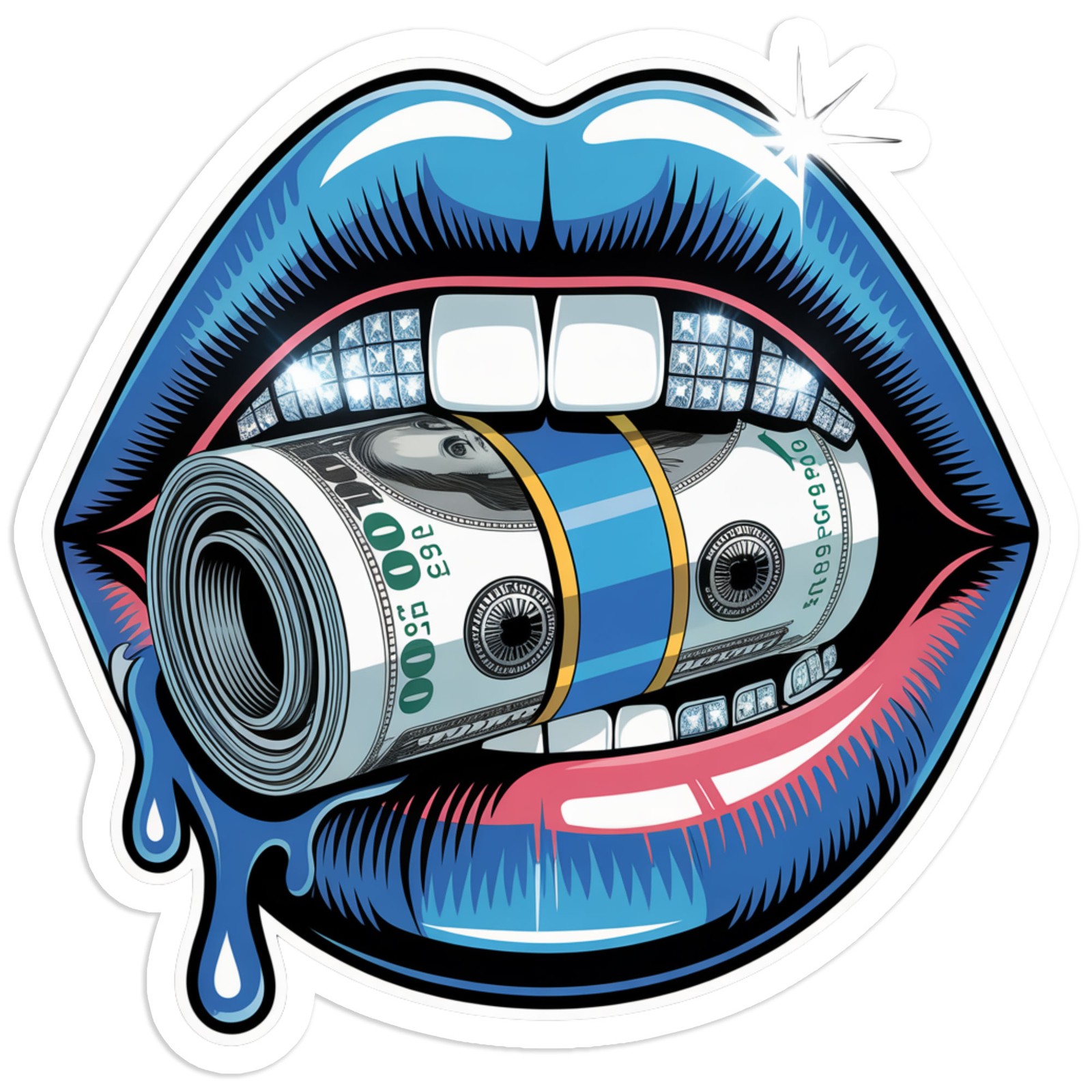 Blue Lips with Grills – Vinyl Decal Sticker – Car Window Laptop – #1638