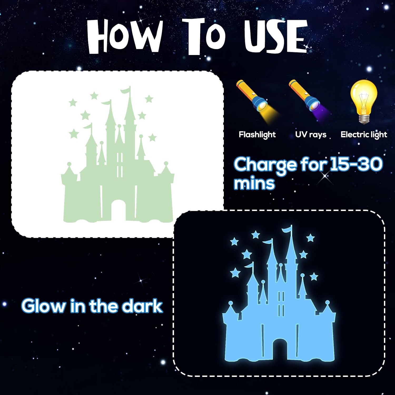 Glow in The Dark Stars for Ceiling Wall Decals Kids Room Decor Reusable