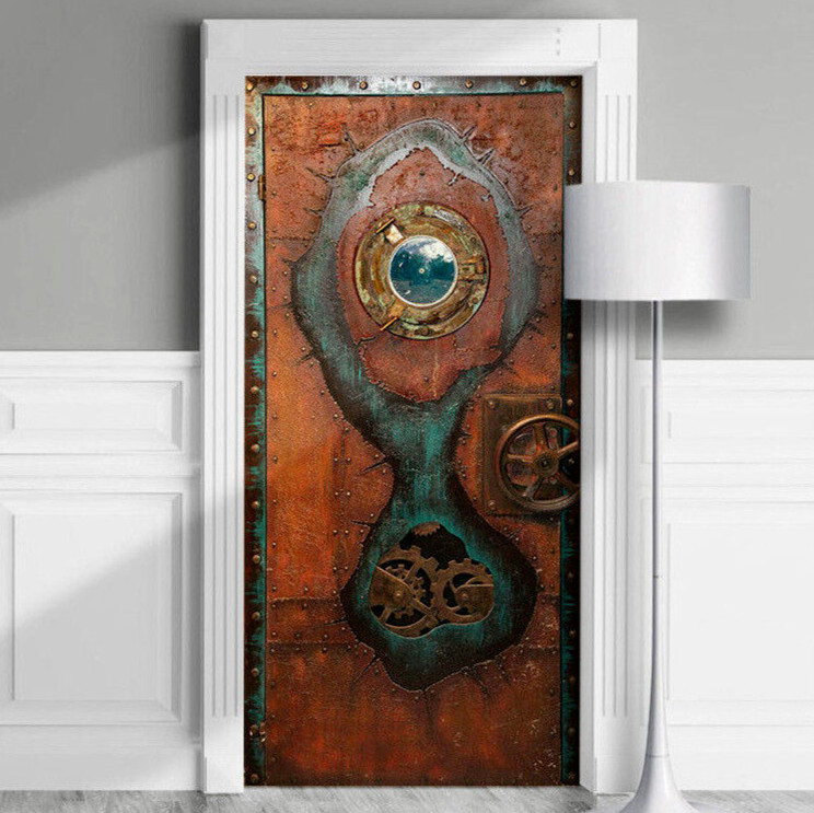 Steampunk Leather Full Door Mural, Laminated Sticker, Cover, Decal, Peel'n'Stick
