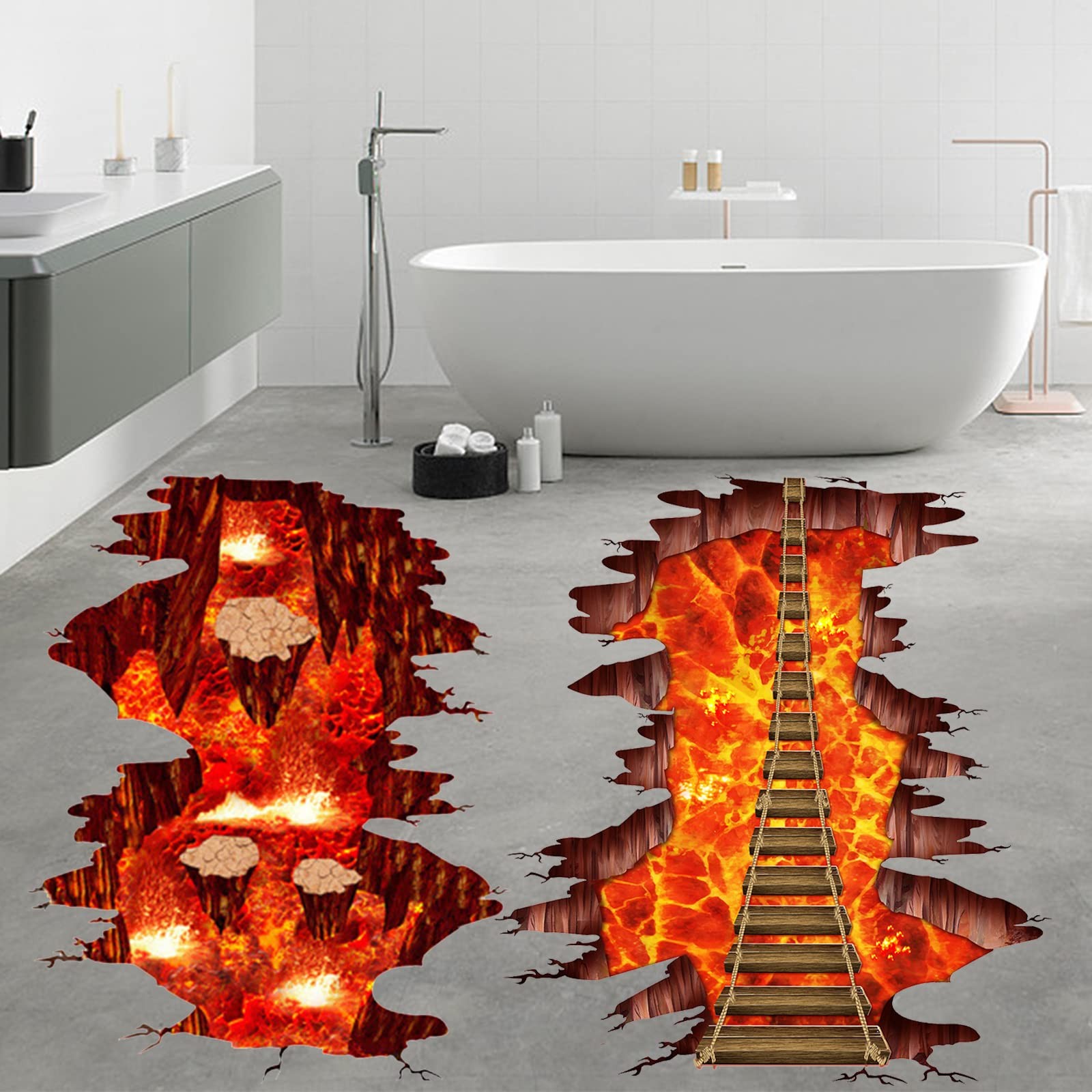 Generic 2 Packs Volcano 3D Floor Stickers, Flame Rope Bridge & Lava Art Decal…