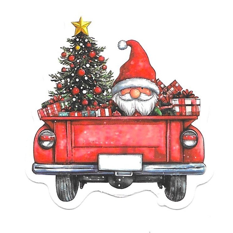 Red Truck Christmas Sticker Gnome Tree Gift Vinyl Die Cut Scrapbook Journal Cute