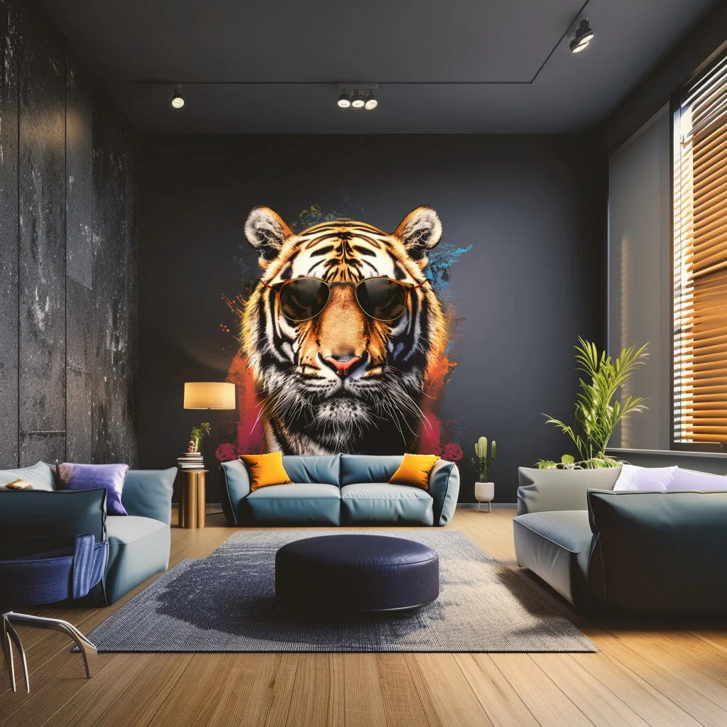 Graffiti Tiger Wall Sticker with Sunglasses | Bold and Vibrant Animal Art Decal