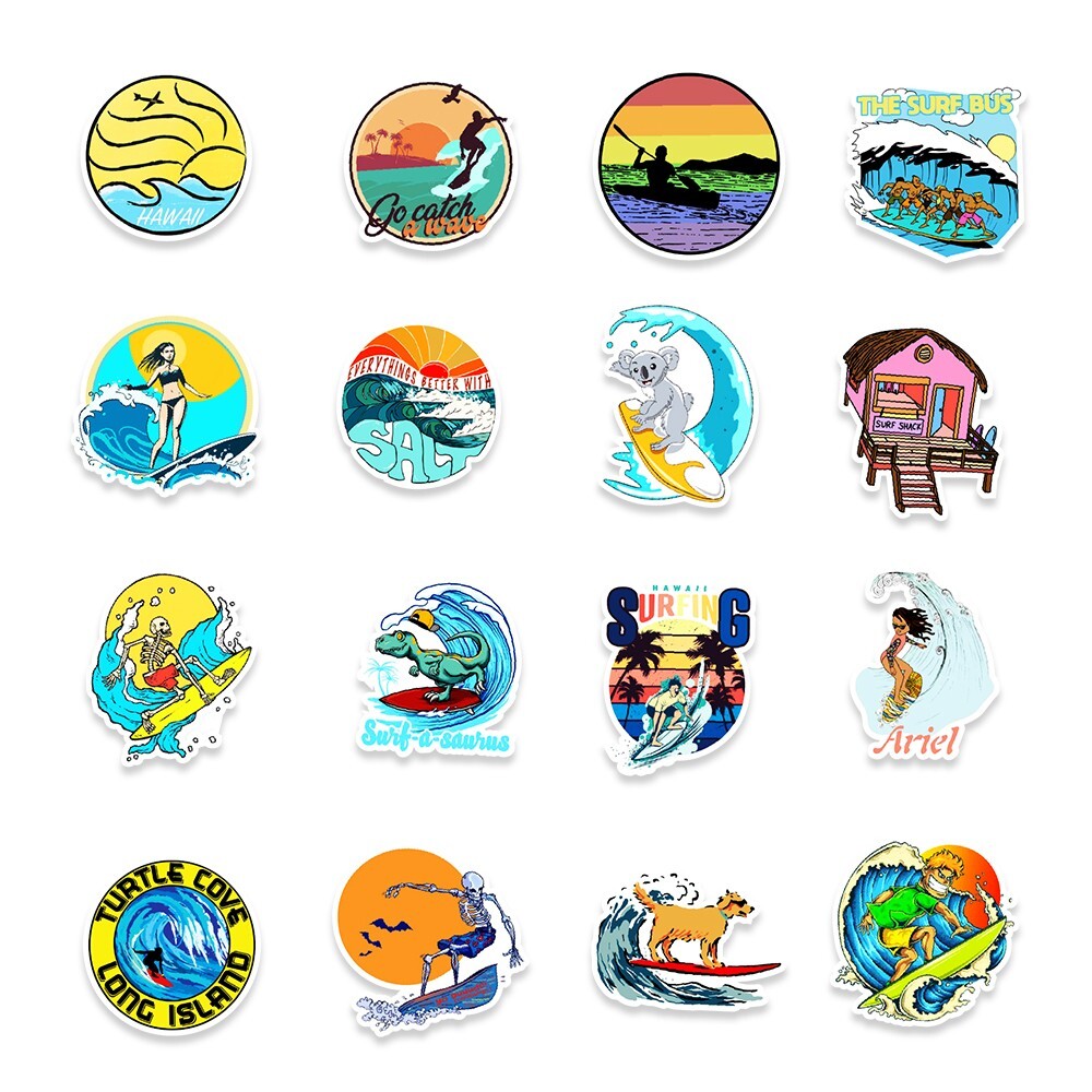 50 Pcs Stickers Summer Vacation Surfing Sports Beach Car Luggage Laptop Vinyl