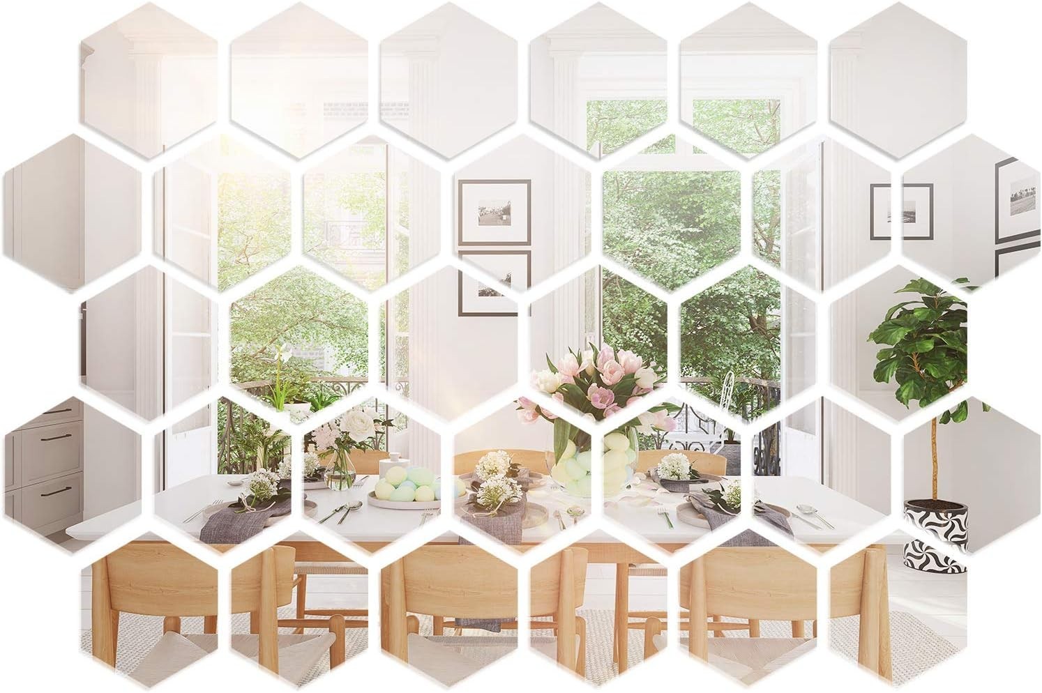 Elegant Hexagonal Mirror Wall Decals – 32 Pcs Modern Home Art Stickers 10×8.6cm