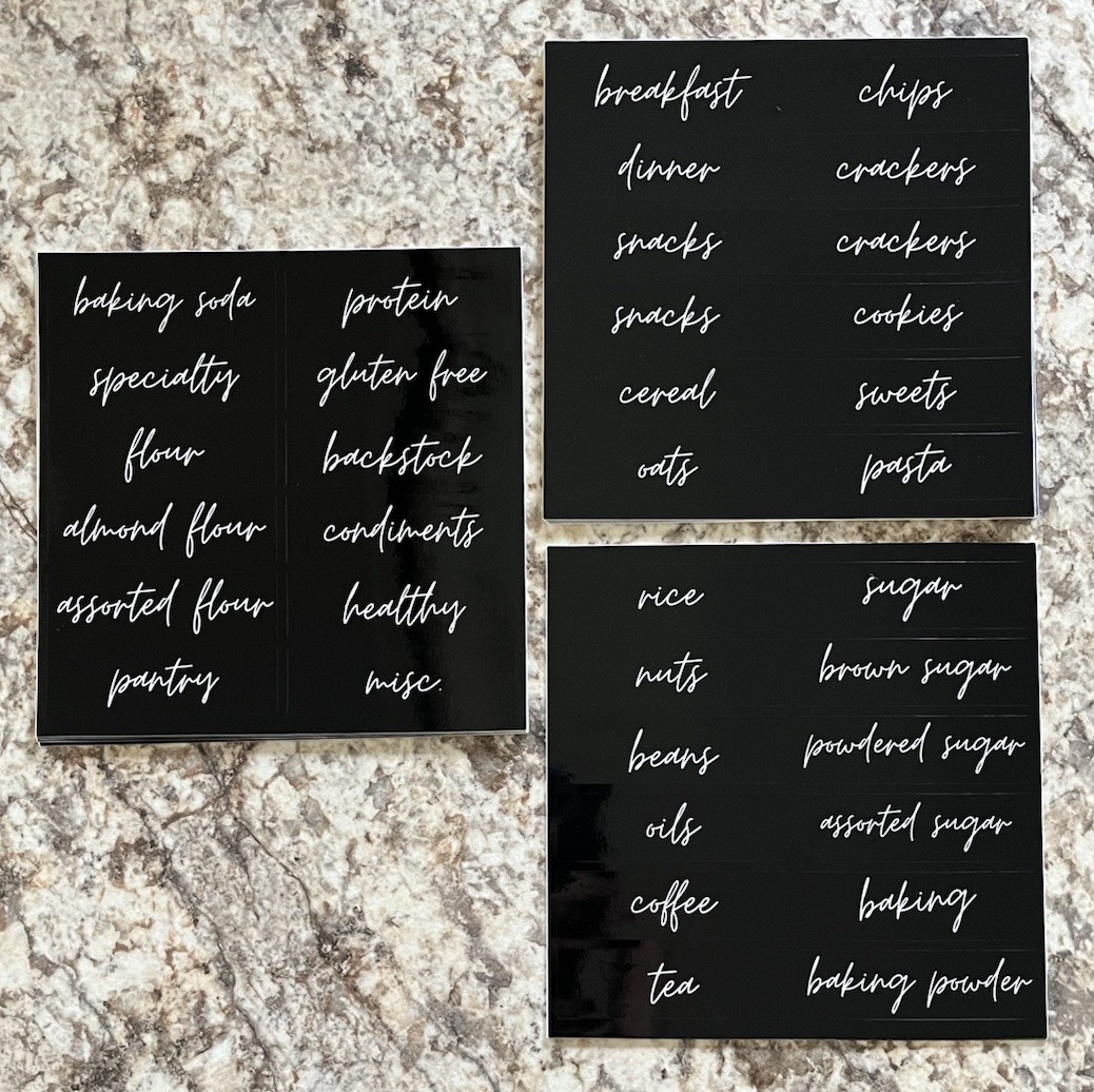 Home + Sort mDesign Pantry Label Sheets 120 Count Black W/White Lettering NIP