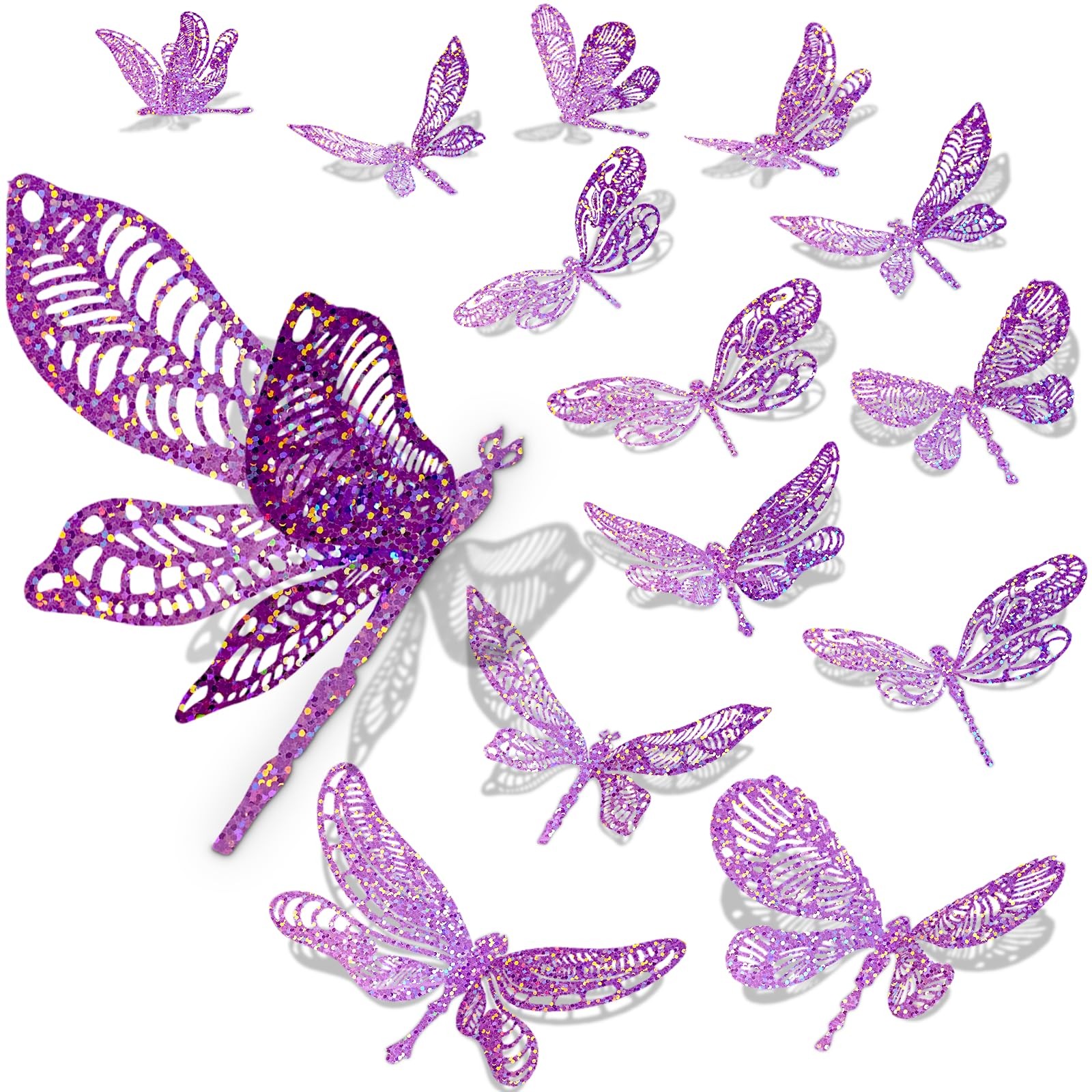 60 Pcs 3D Sequined Iridescent Dragonfly Wall Decor Stickers,Removable Glitter…