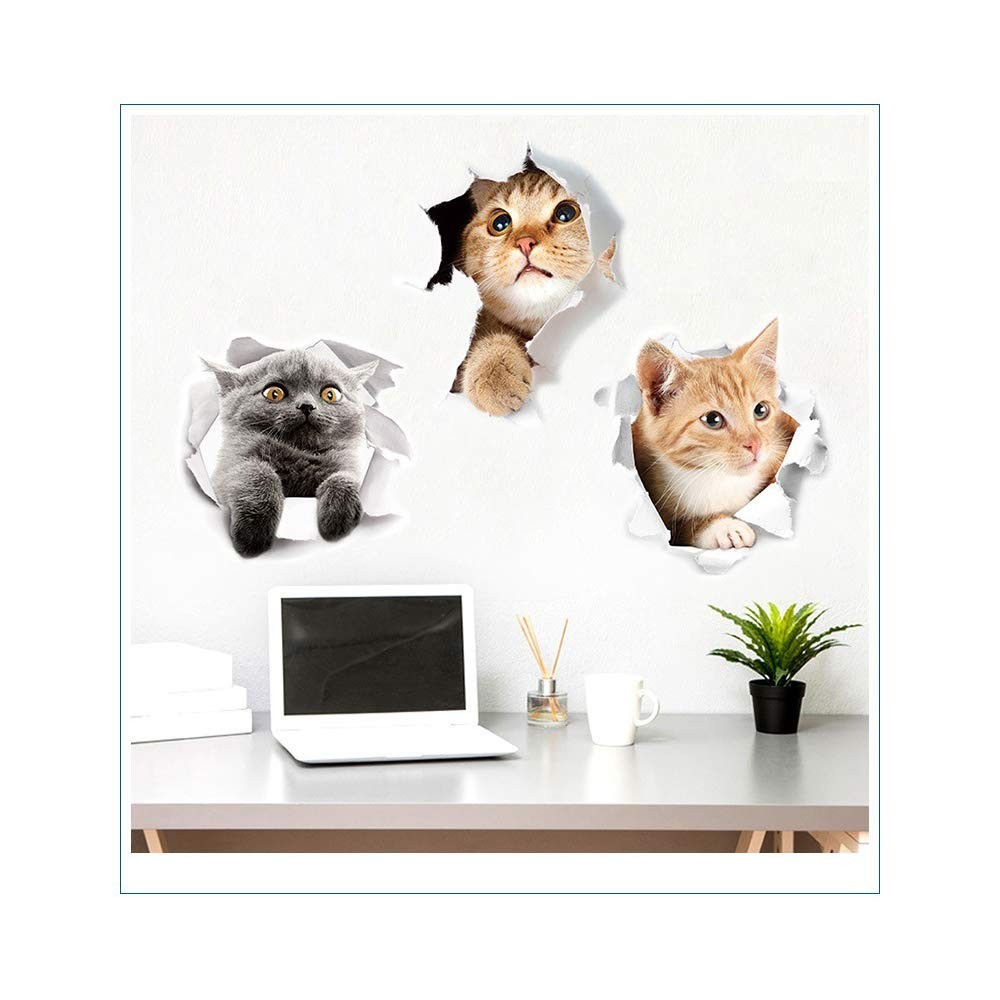 Cute 3D Cartoon Cat Wall Stickers – Easy Peel Vinyl Decor for Kids' Rooms