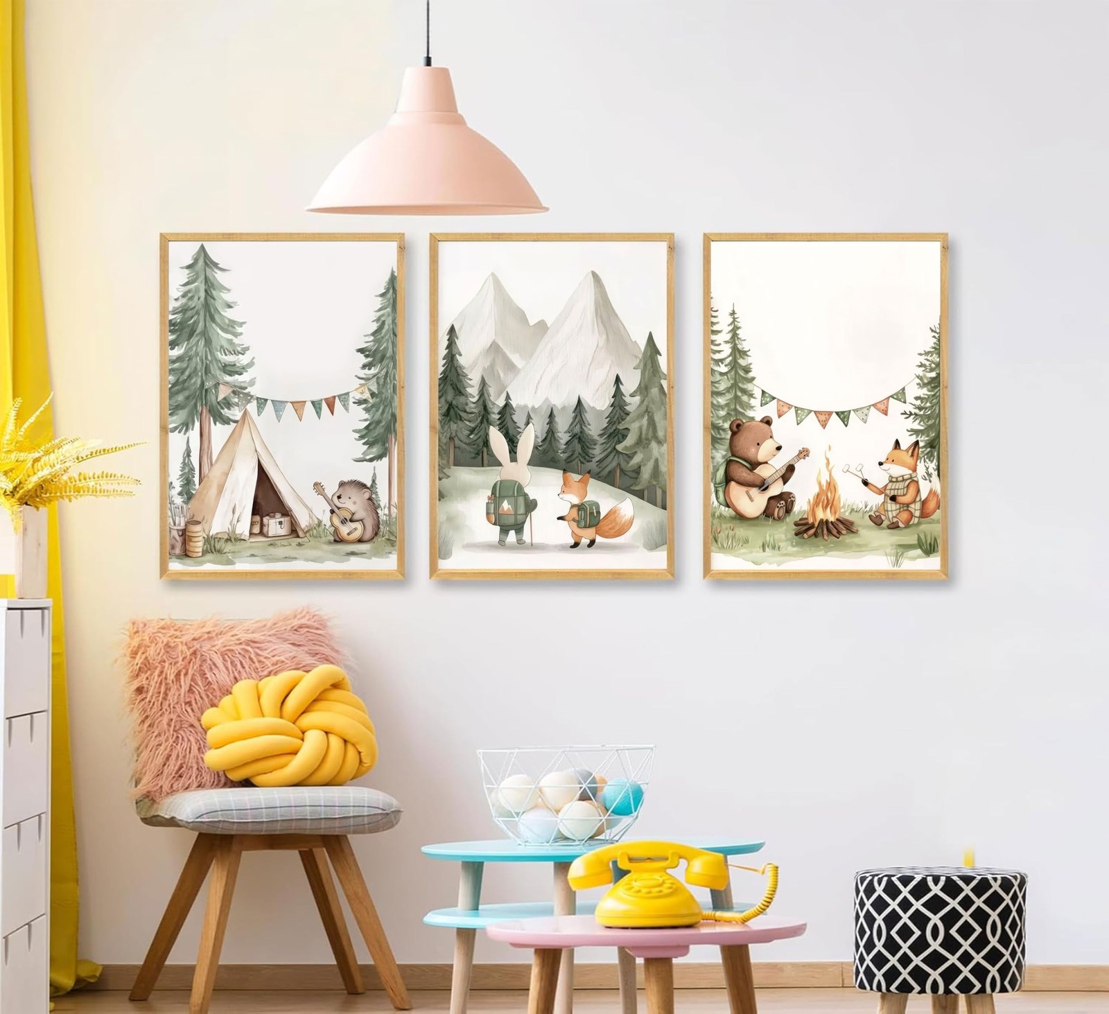 3Pcs Woodland Animal Nursery Wall Art Safari Animal Camping Canvas Painting F…