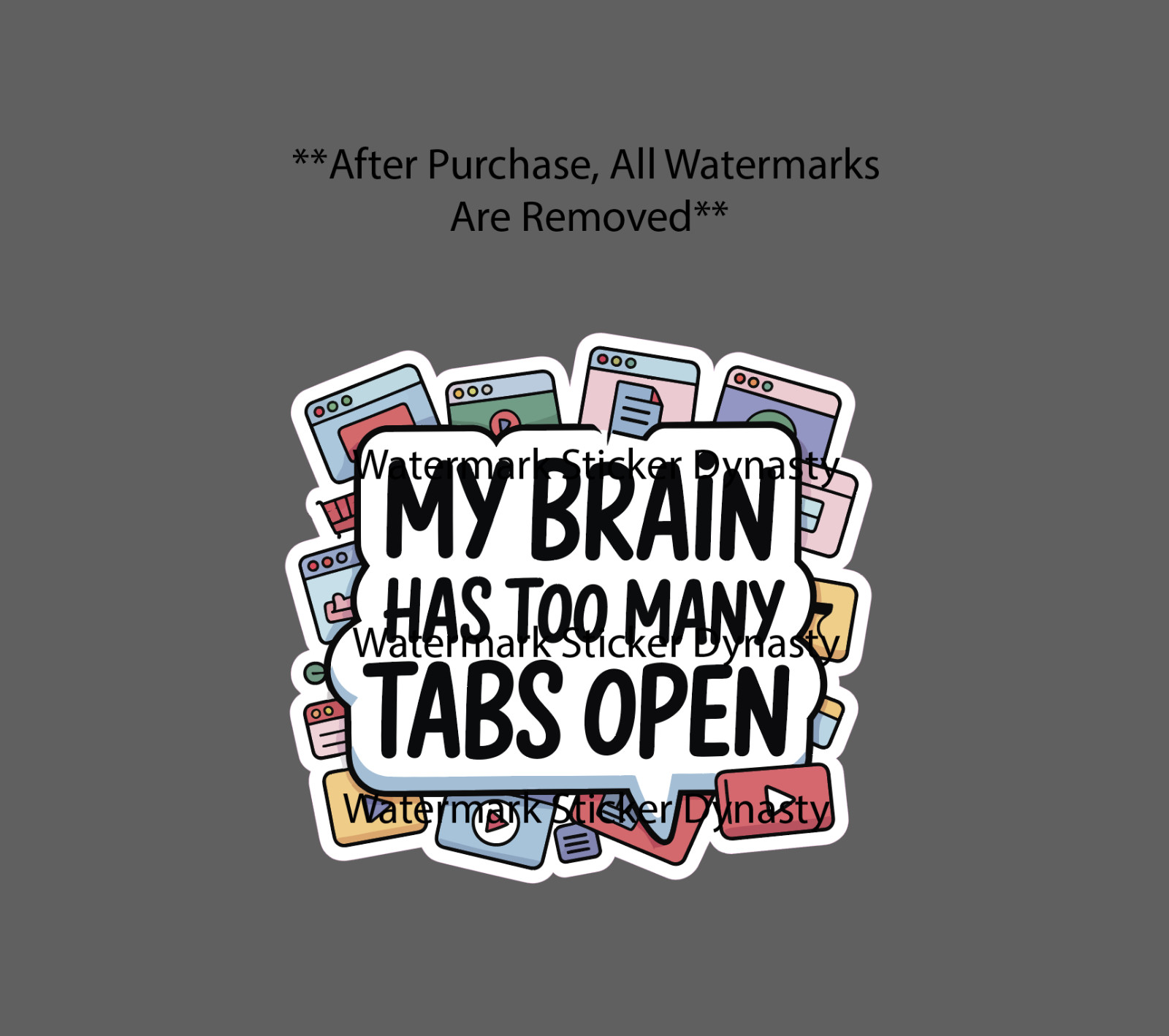 My Brain Has Too Many Tabs Open Sticker Waterproof Decal Quote Funny Gift NEW