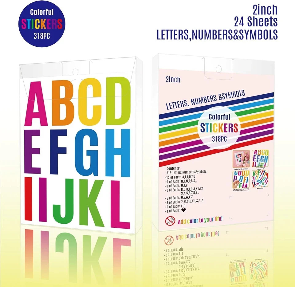 24 Sheets 2 Inch Self Adhesive Letters Stick on Vinyl Letters Capital Letter Sti