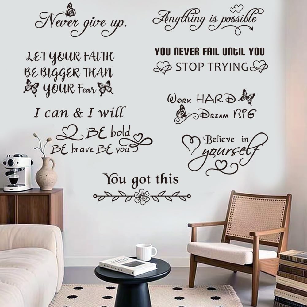 9PCS Vinyl Wall Quotes Decals Inspirational Wall Stickers Peel and Stick Moti…