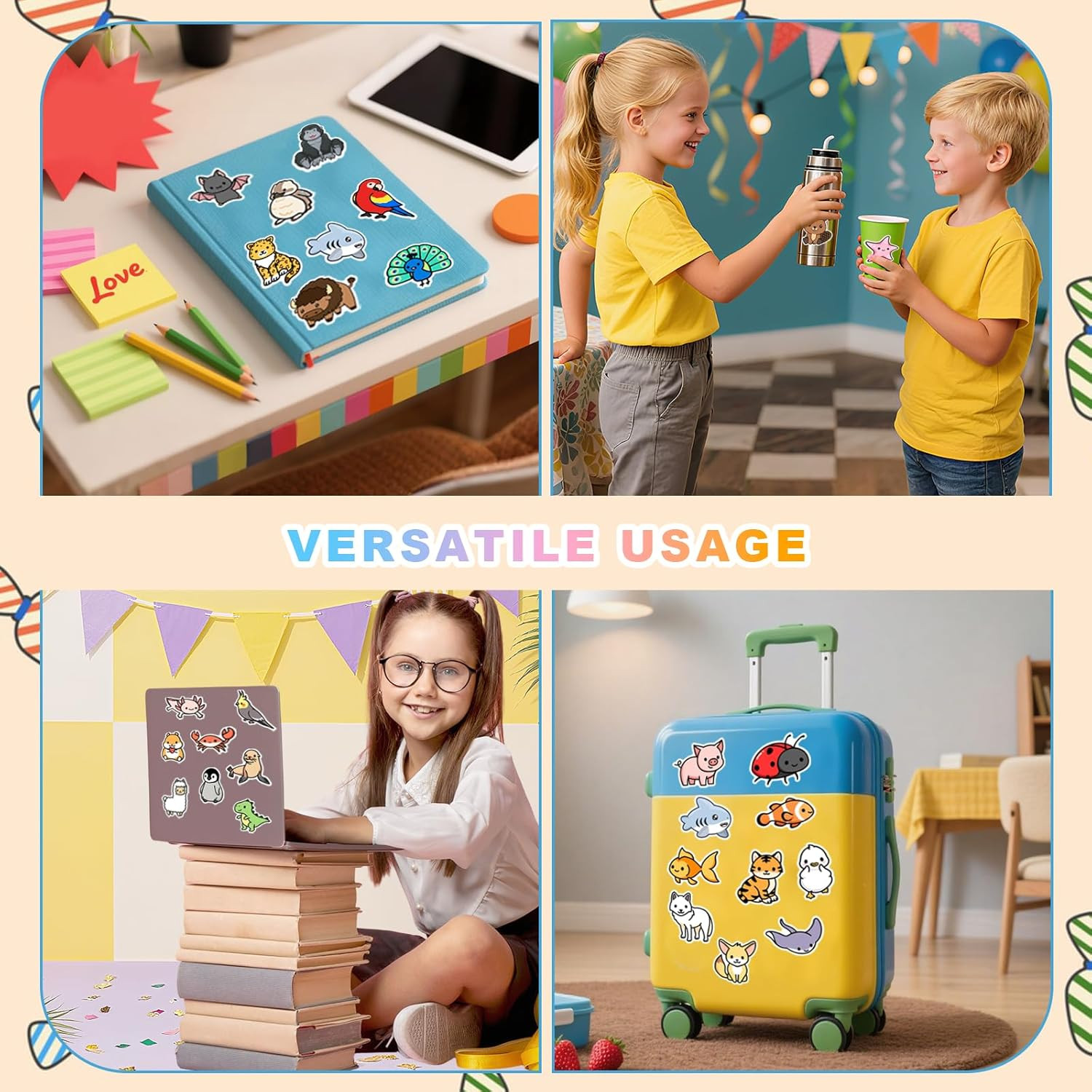 Animal Stickers for Kids, 100PCS Vinyl Stickers Bulk for Waterbottle Laptop Scra