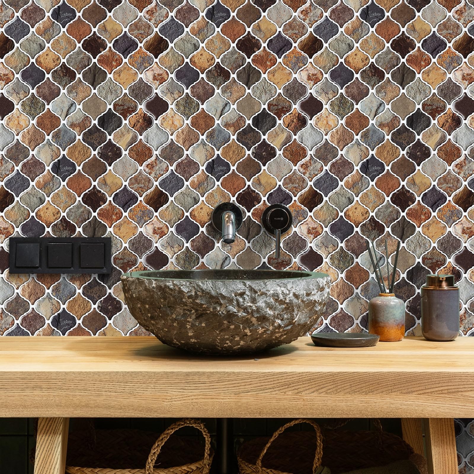 Arabesque Peel and Stick Backsplash, 12”X12” Backsplash Tile for Kitchen Peel…