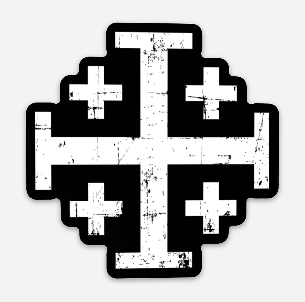 JERUSALEM CROSS STICKER DIE CUT DECAL VINYL CHRISTIAN CRUSADES DISTRESSED