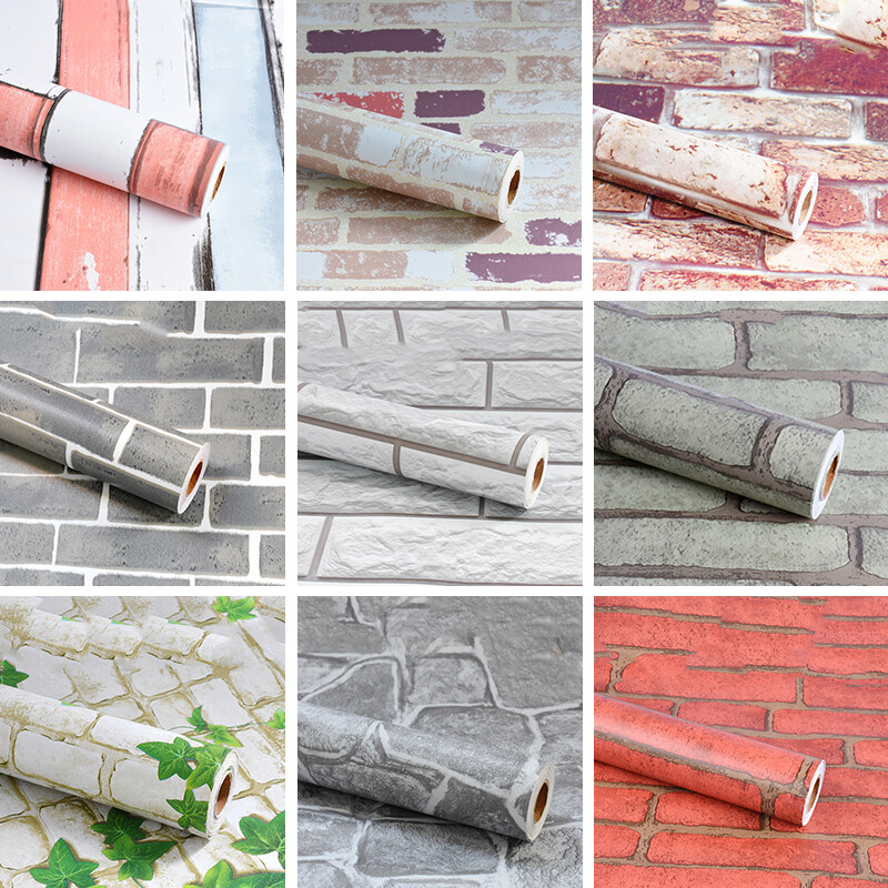 45CMX10M Self Adhesive Wallpaper Retro Brick Stone Wall Sticker Decal Upholstery