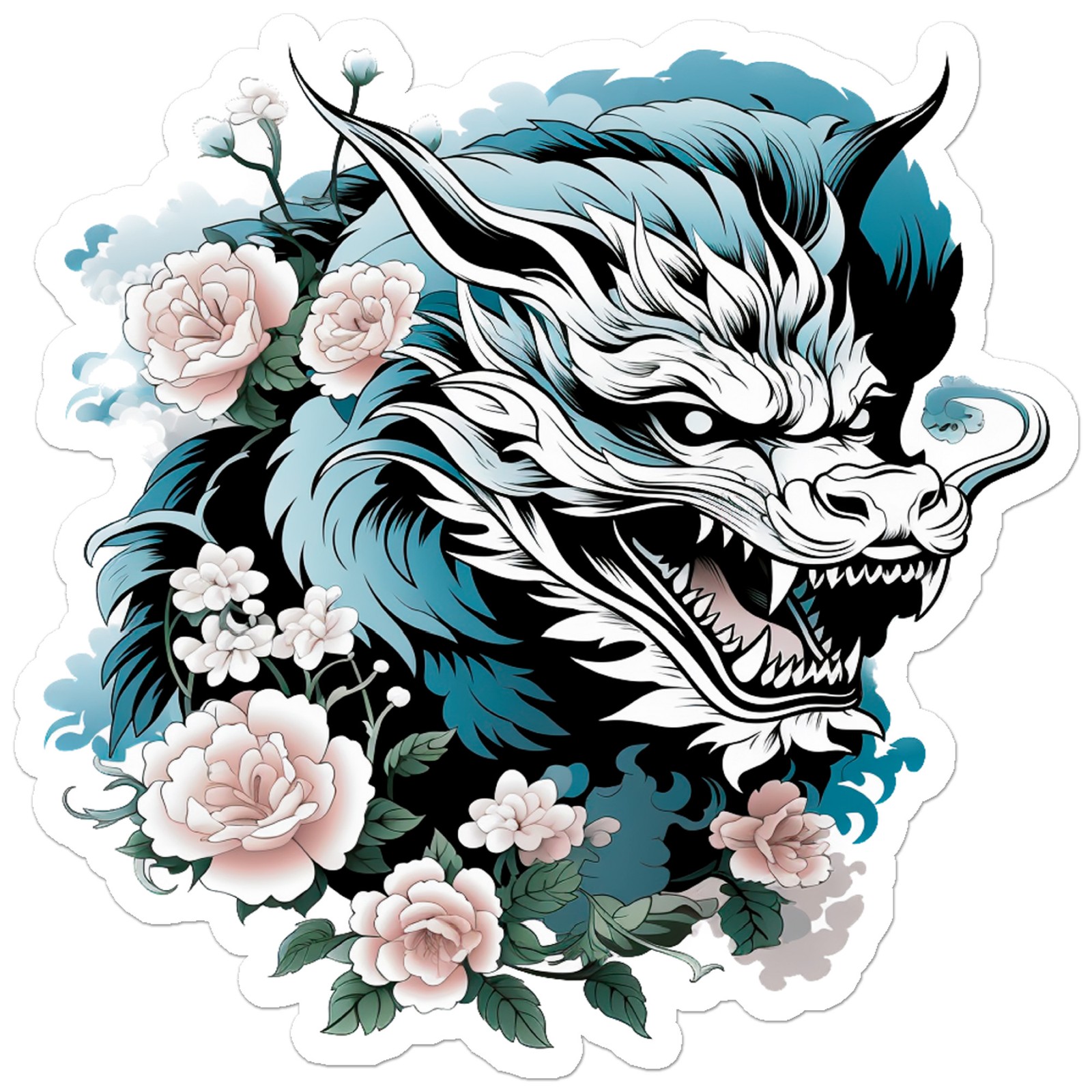Oriental Dragon Flowers – Vinyl Decal Sticker – Car Window Laptop – ebn12584