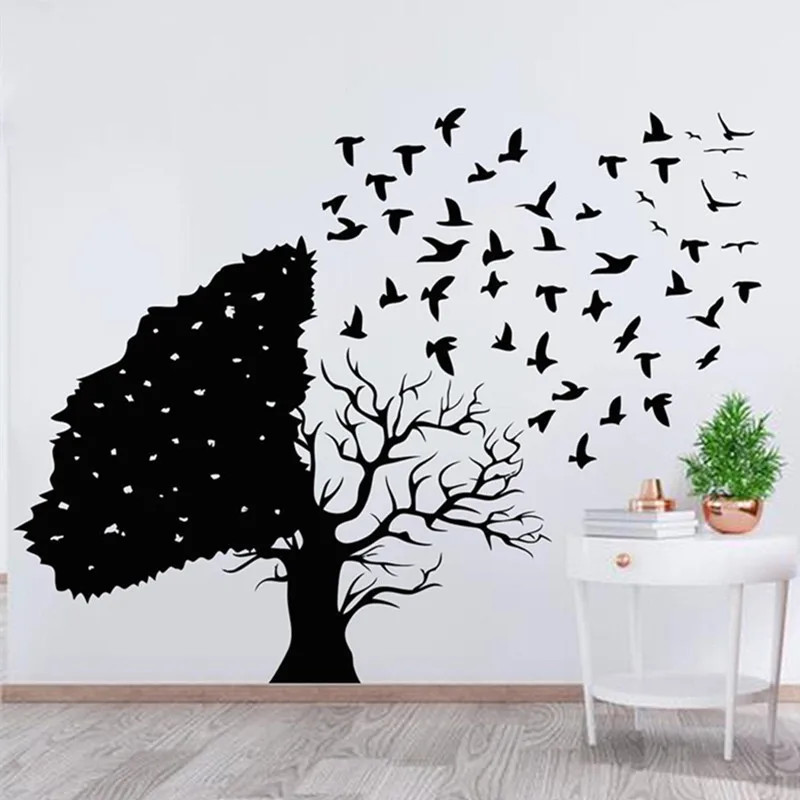 Flying Bird and Tree of Life Wall Stickers Abstract School Library Study Modern