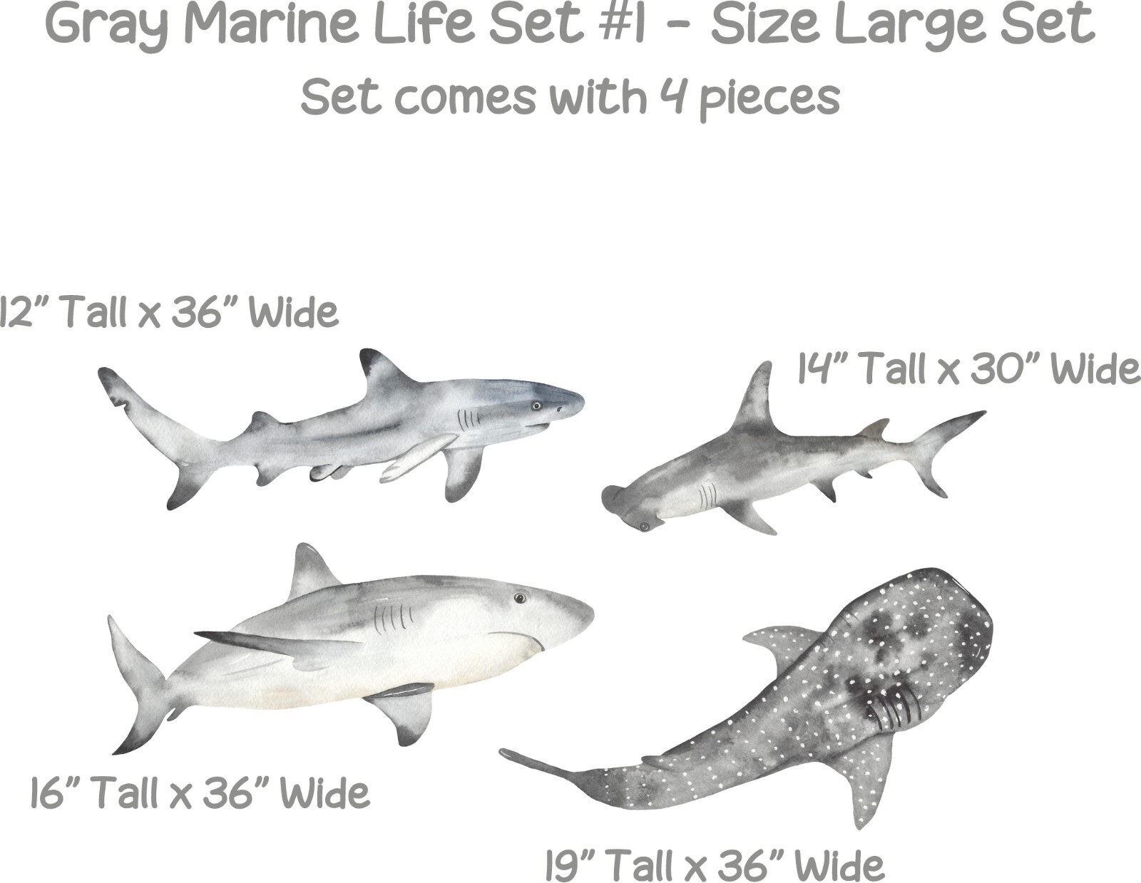Marine Life Set Wall Sticker Set Fabric Decal Whale Shark Hammerhead Nursery Art