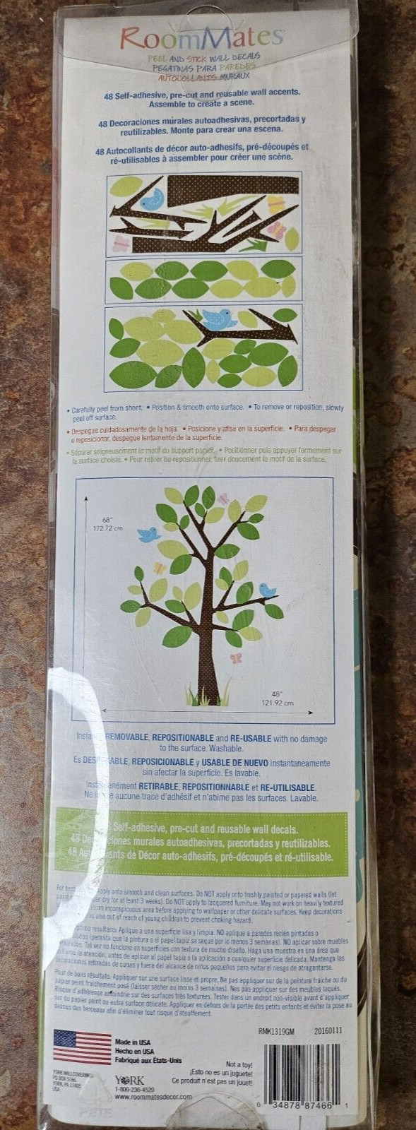 Roomates XL-nursery, kid's removable-reusable wall decals-Tree & bird wall decor